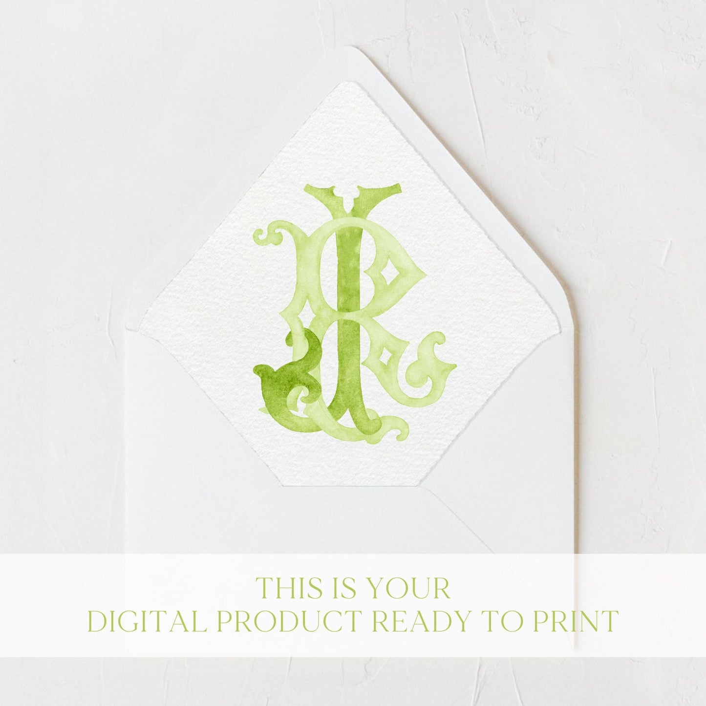 Watercolor Wedding Monogram – RJ Initial Crest (Digital Download)