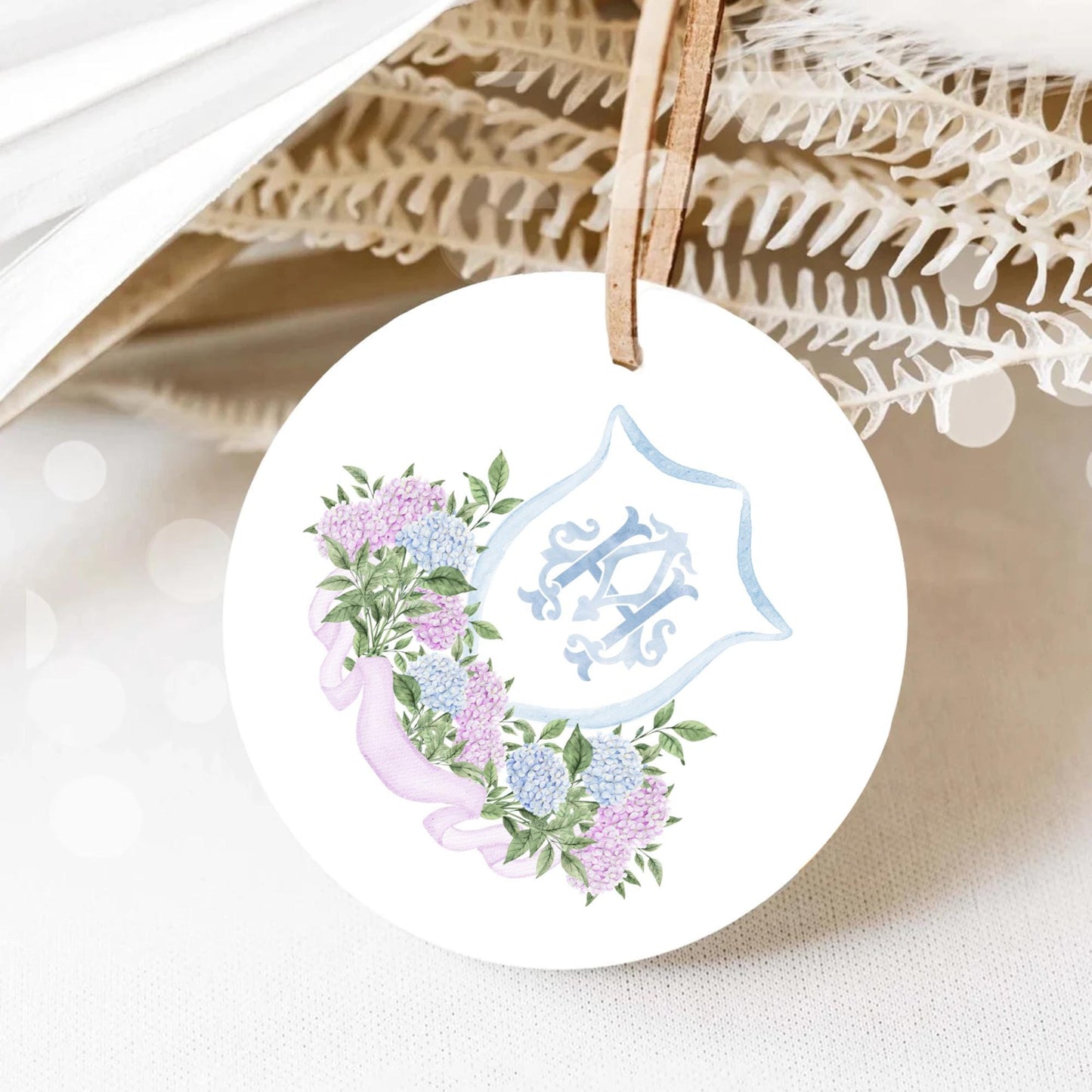 Hydrangea Light Blue Flower Wedding Crest - Monogram Crest - Purple Hydrangea White Floral Watercolor Wedding Crest Romantic Wedding Crest