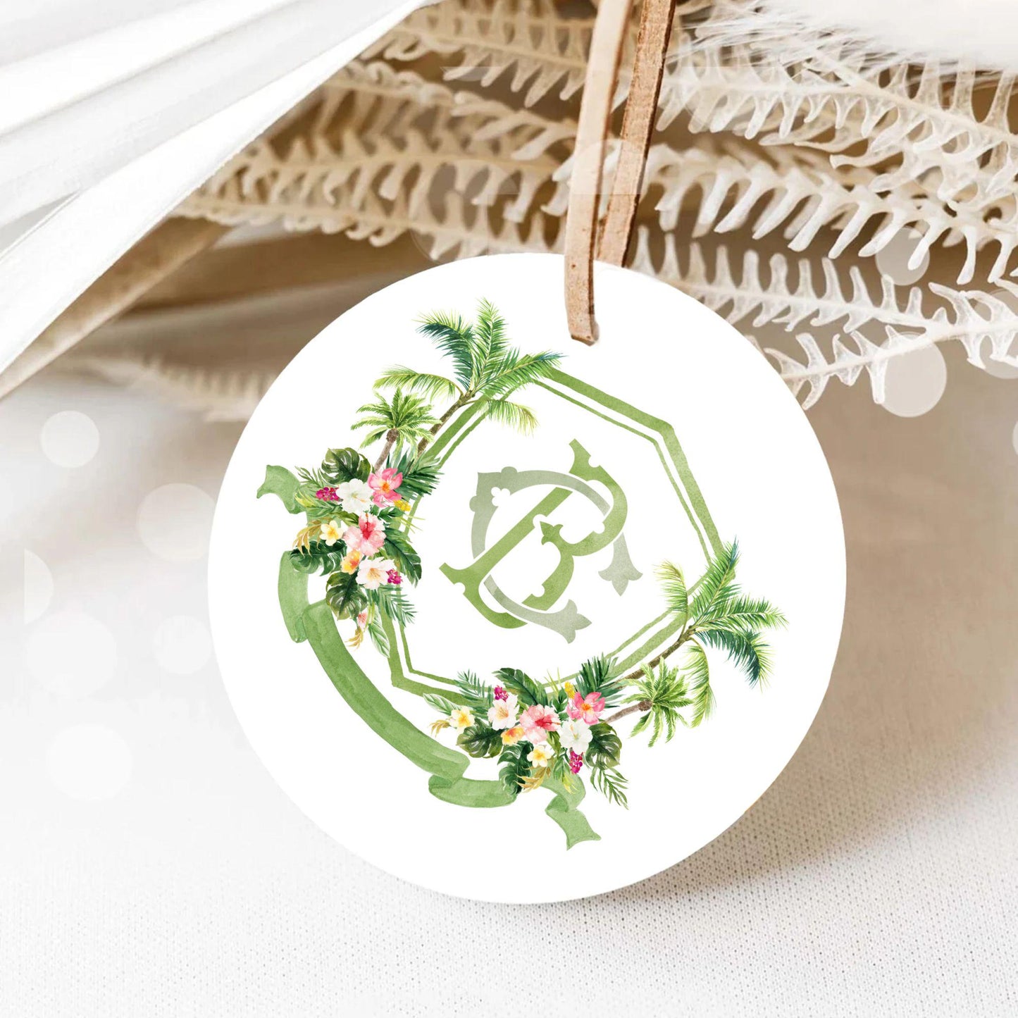 Tropical Watercolor Flowers Wedding Crest - Monogram Crest - Greenery Floral Blue Watercolor Wedding Crest - Romantic Wedding Crest