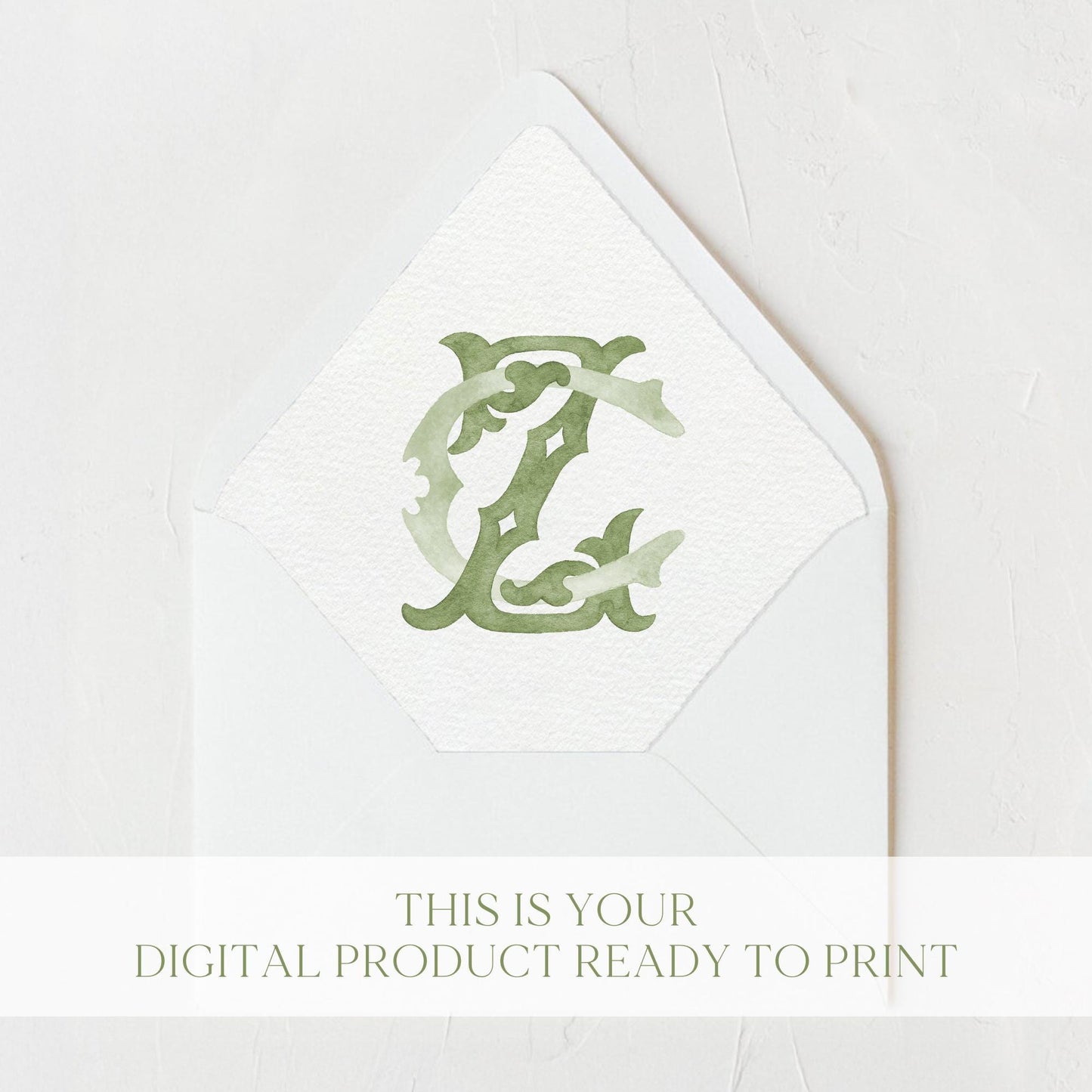 Watercolor Wedding Monogram ZC - Classic Initial Crest (Digital Download)