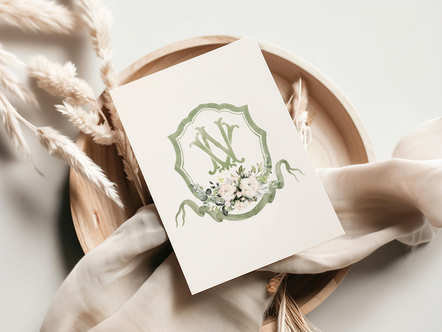 IVORY Rose Greenery Floral Flower Wedding Crest - Monogram Crest - IVORY Rose Luxury Watercolor Wedding Crest - Romantic Wedding Crest