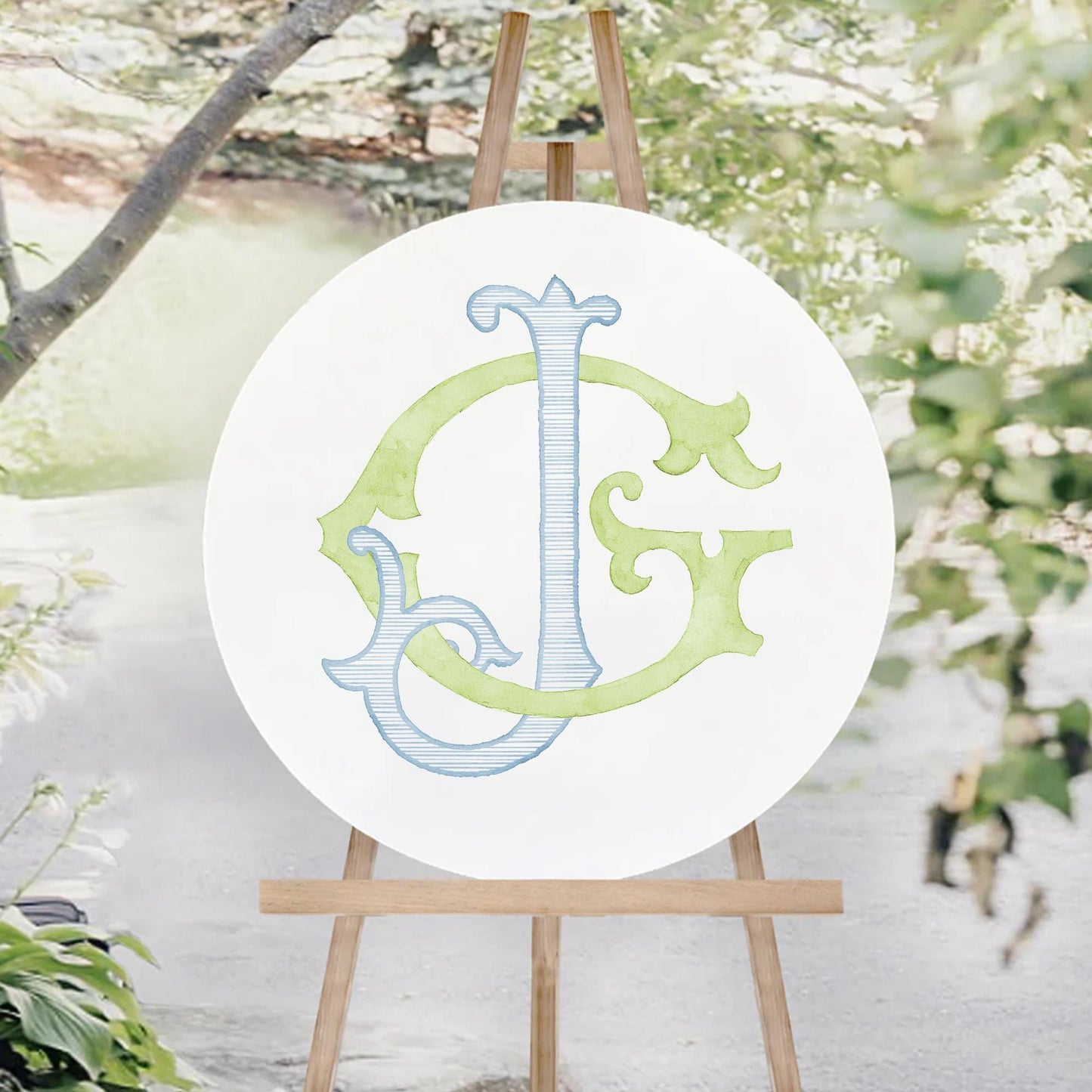 Watercolor Wedding Monogram – JG Initial Crest (Digital Download)