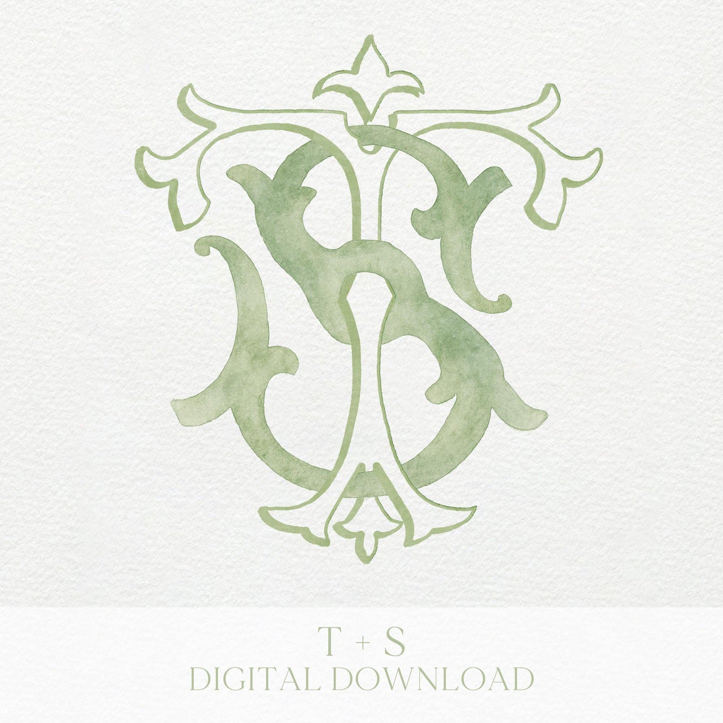 Watercolor Wedding Monogram – TS Classic Letter (Digital Download)