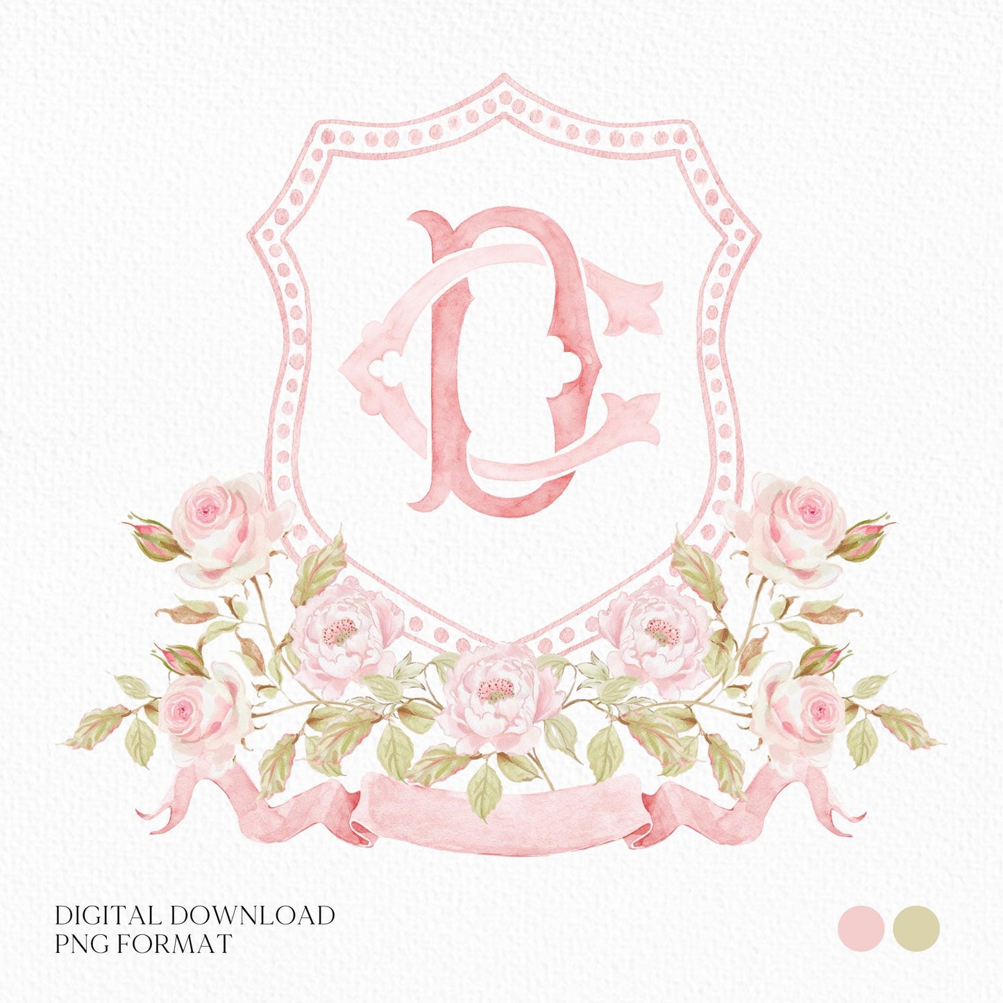 Blush Pink Floral Rustic Greenery Flower Wedding Crest - Monogram Crest - Floral Watercolor Wedding Crest - Romantic Wedding Crest