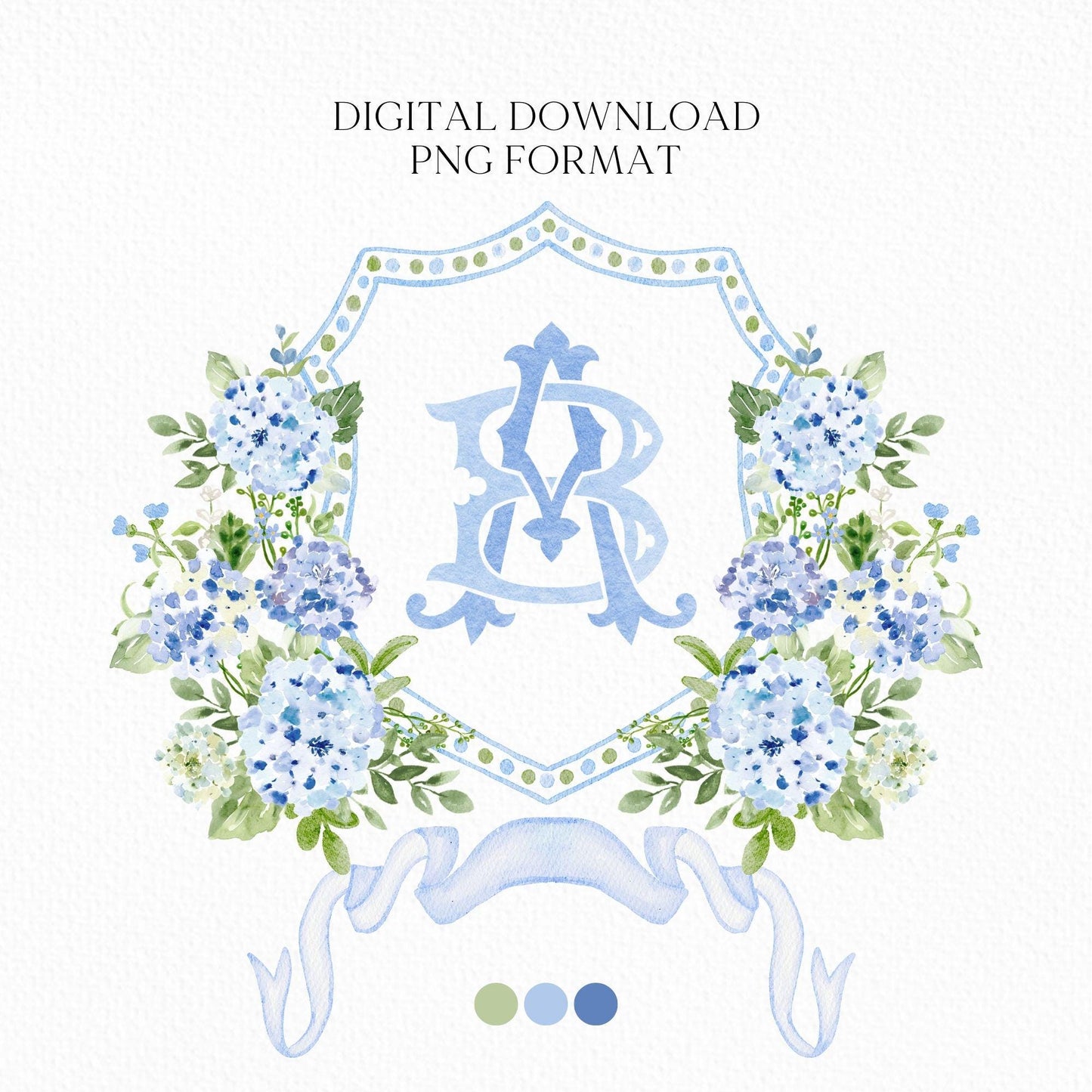 Hydrangea Flower Wedding Crest - Monogram Crest - Hydrangea Floral Luxury Watercolor Wedding Crest - Romantic Wedding Crest- Boho Hydrangea