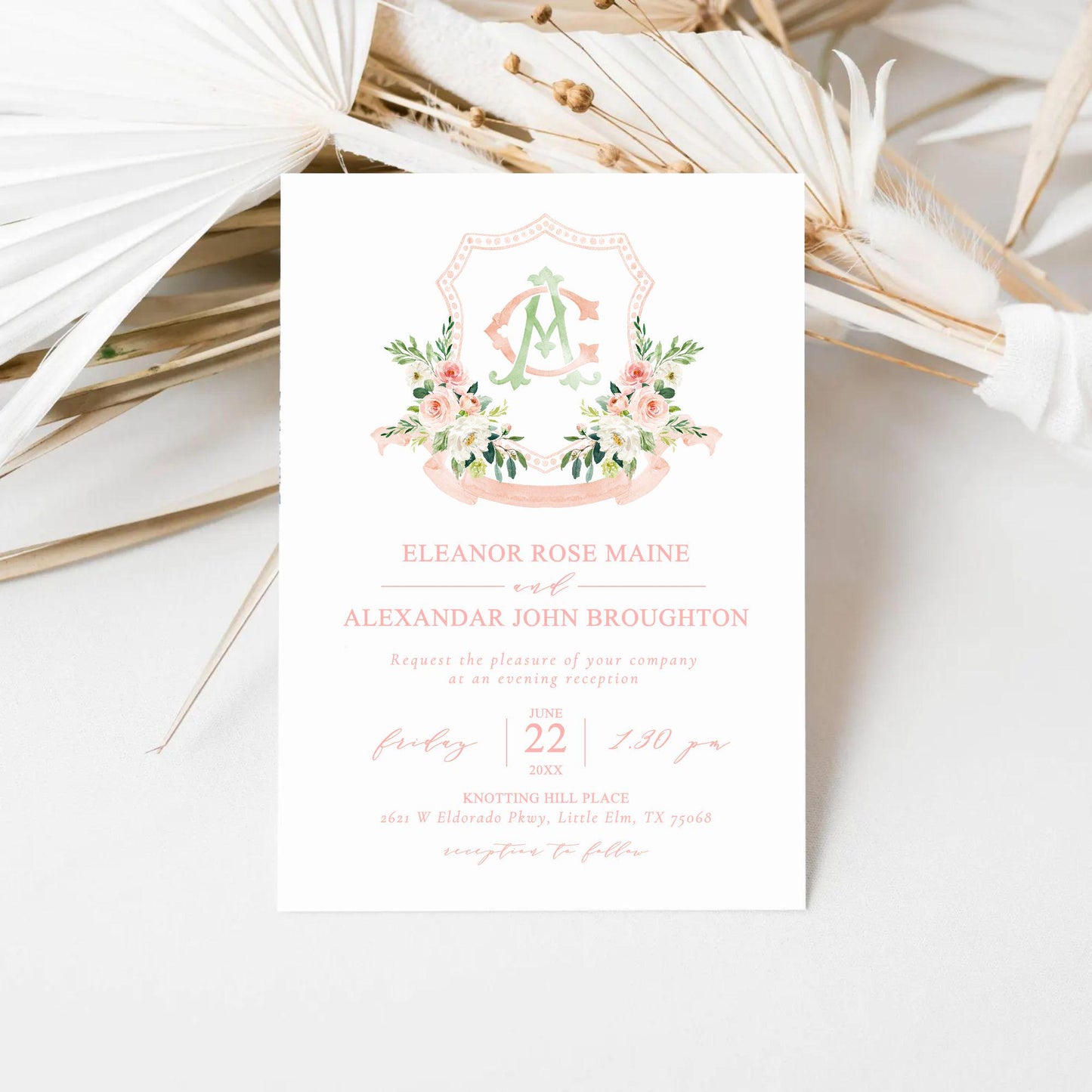 Blush Pink Floral Rustic Greenery Flower Wedding Crest - Monogram Crest - Floral Watercolor Wedding Crest - Romantic Wedding Crest