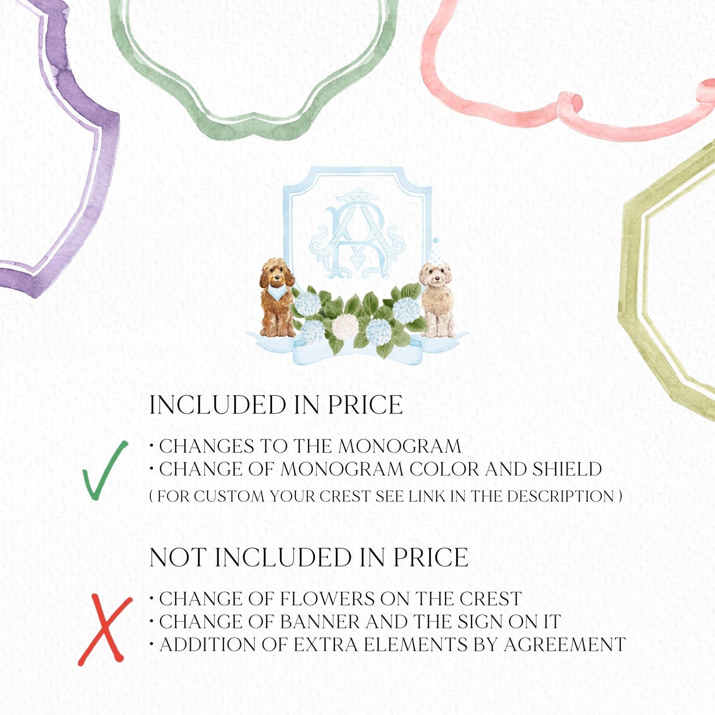 Hydrangea Flower Wedding Crest - Monogram Crest - Hydrangea Floral Luxury Watercolor Wedding Crest - Romantic Wedding Crest- Boho Hydrangea