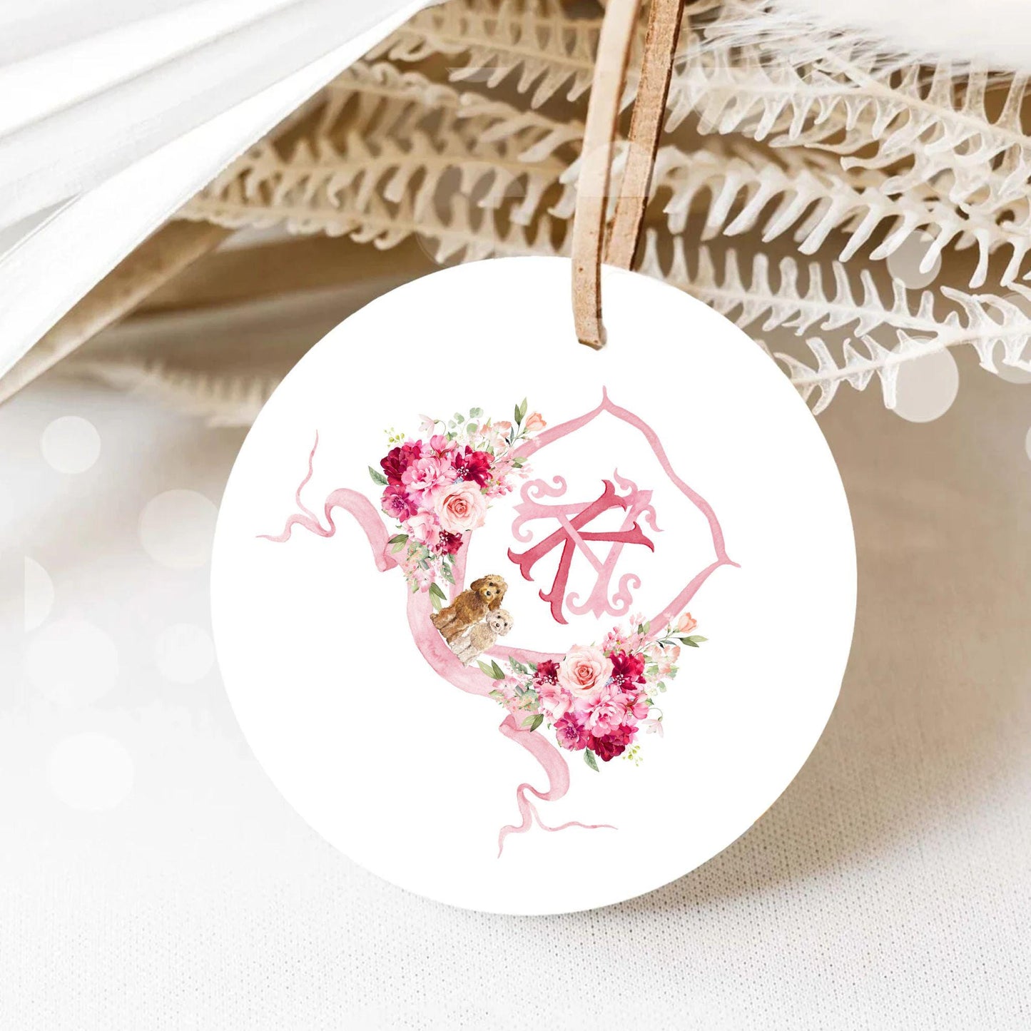 Hot Pink Flower Wedding Crest - Monogram Crest - blush pink Floral Luxury Watercolor Wedding Crest - Romantic Wedding Crest