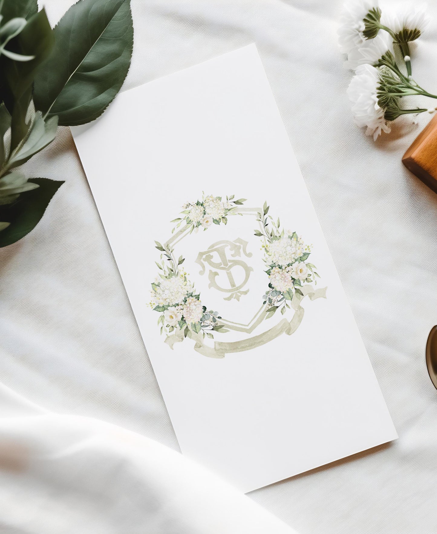 White Hydrangea Flower Wedding Crest - Monogram Crest - Hydrangea Floral Watercolor Wedding Crest - Romantic Wedding Crest - Boho Hydrangea