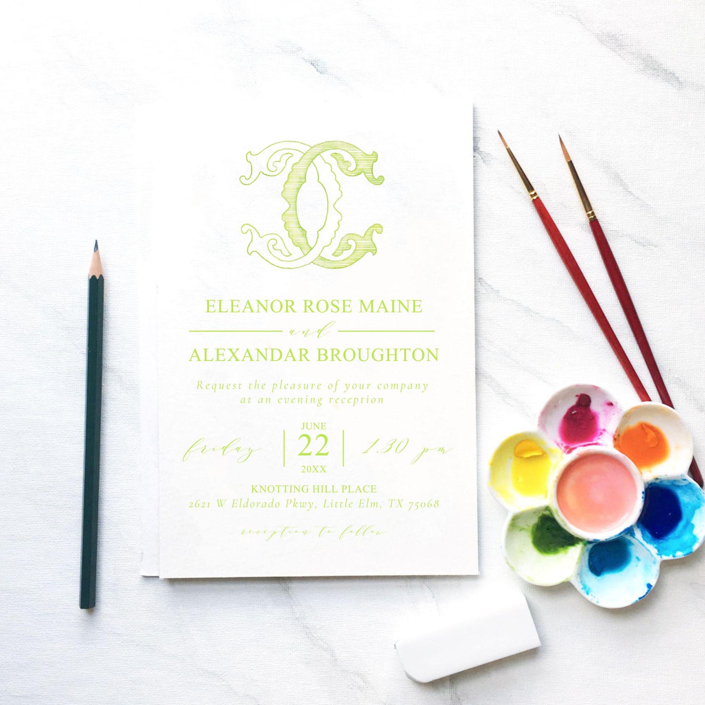 Watercolor Wedding Monogram CC Classic Monogram - Digital Download - 2 Letter Monogrammed - Custom Watercolor Wedding Crest