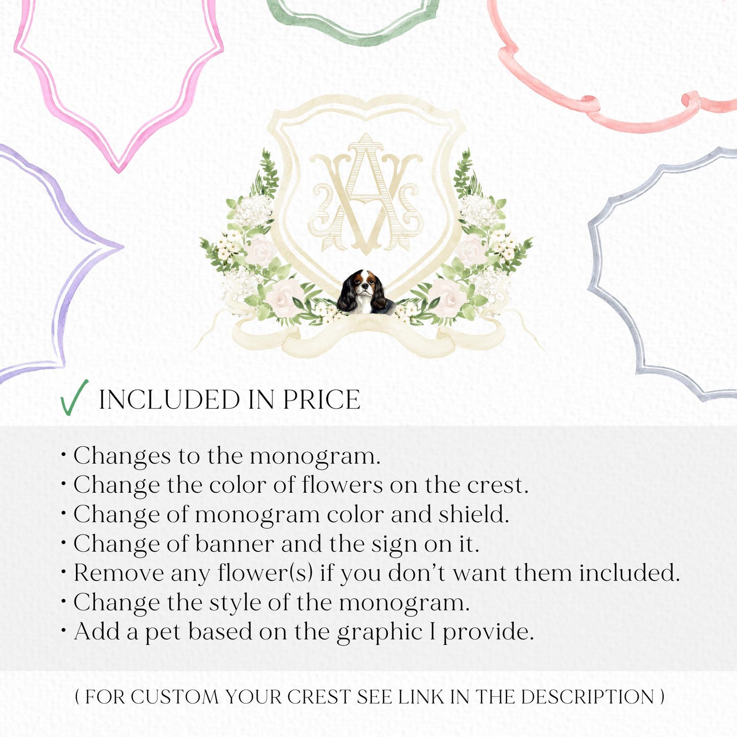 Hydrangea White Rose Greenery Flower Wedding Crest - Monogram Crest - Hydrangea White Floral Watercolor Wedding Crest Romantic Wedding Crest