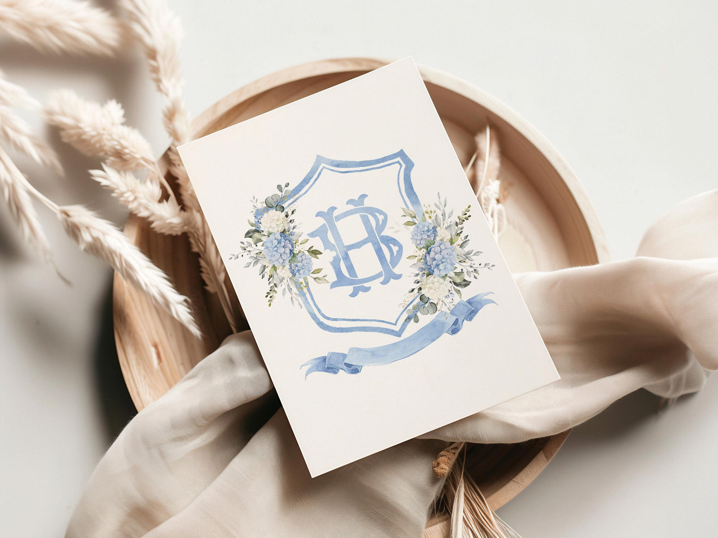 Hydrangea Flower Wedding Crest - Monogram Crest - Hydrangea Floral Luxury Watercolor Wedding Crest - Romantic Wedding Crest- Boho Hydrangea
