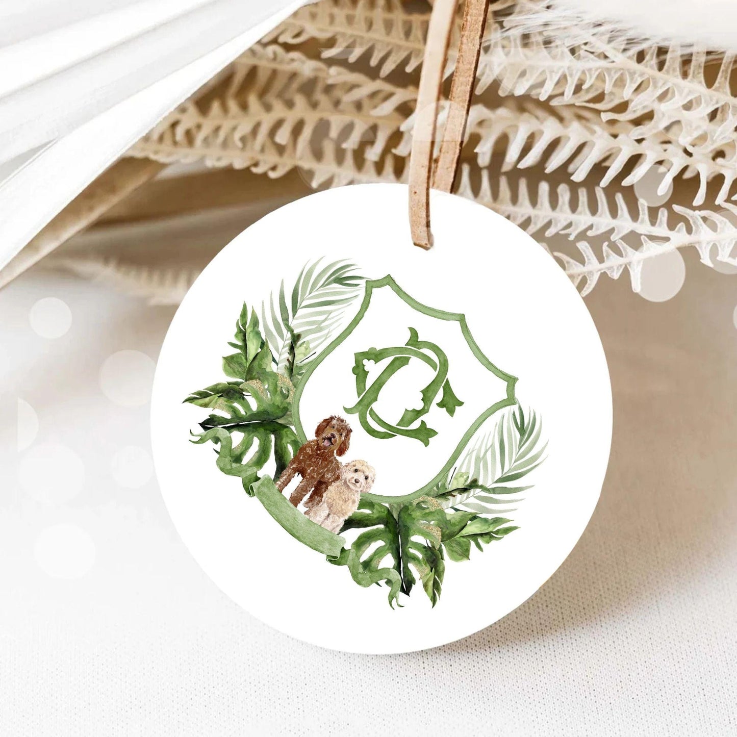 Palm Leaf Greenery Garden Watercolor Wedding Crest - Monogram Crest - Palm leaves Greenery Watercolor Wedding Crest - Romantic Wedding Crest