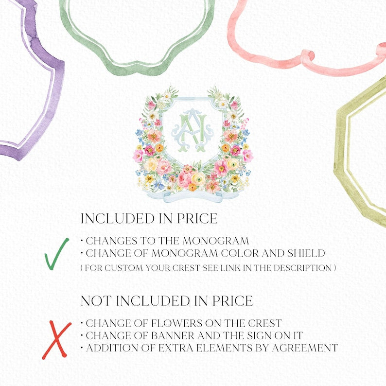 Wildflowers Bright Floral Colorful Watercolor Wedding Crest