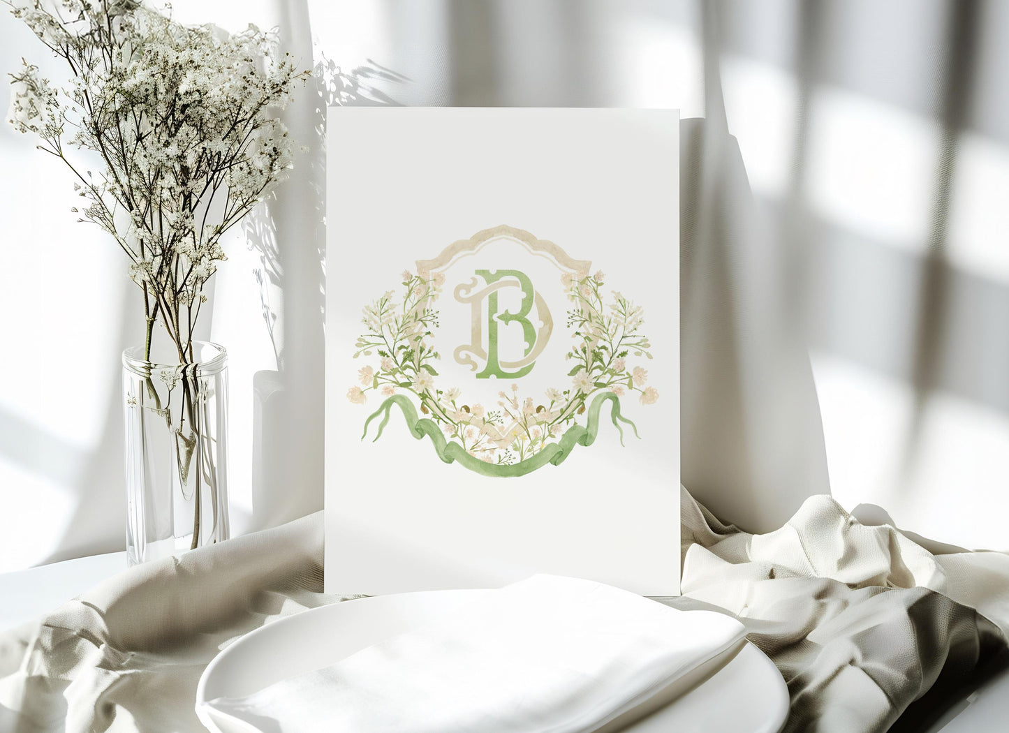 White WildFlower Wedding Crest - Monogram Crest - WildFlower Floral Luxury Watercolor Wedding Crest - Romantic Wedding Crest