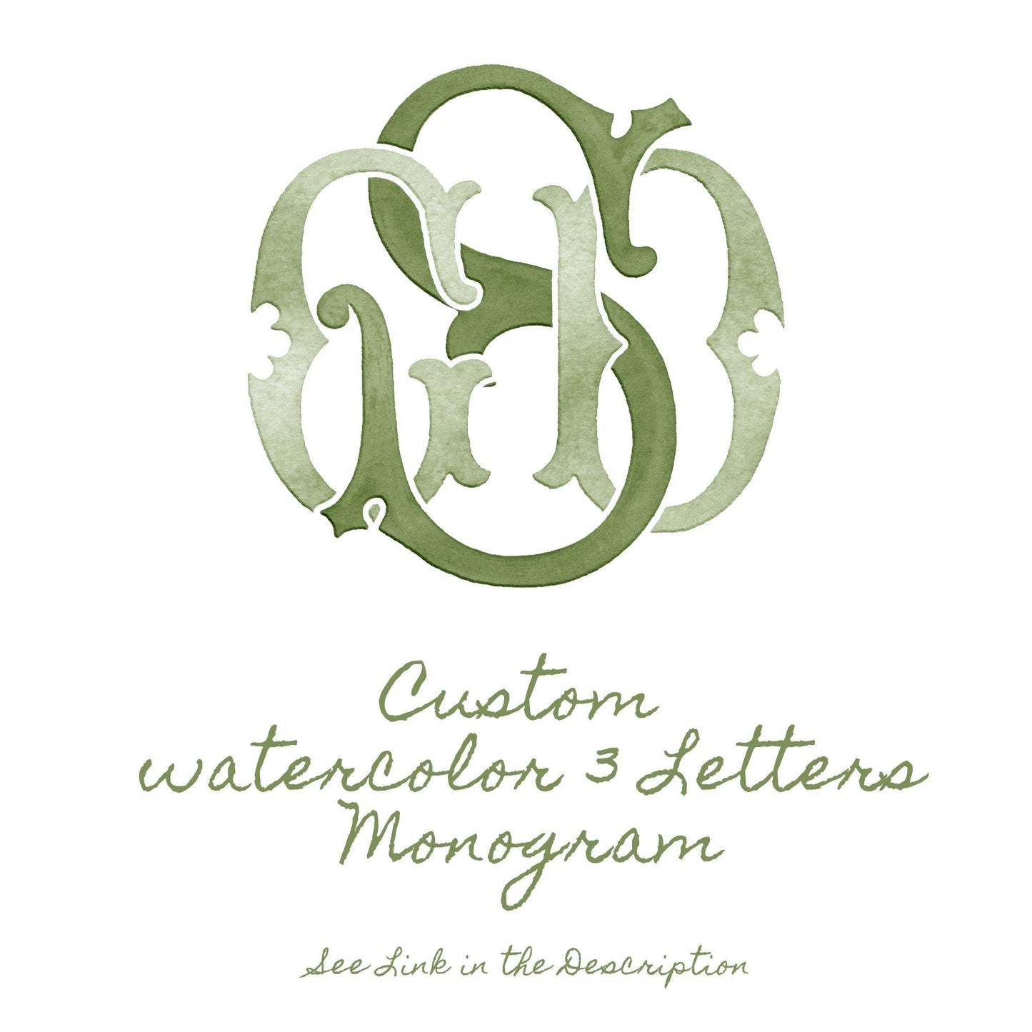 Custom Three Monogram Initial Letters, Three Monogram for Crest Design, Wedding Monogram, Wedding Logo, Custom Watercolor Wedding Crest