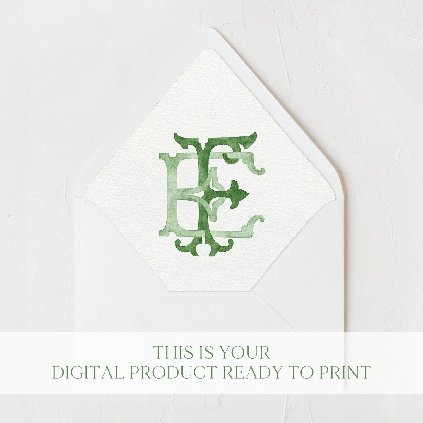 Watercolor Wedding Monogram EF – Classic Initial Design (Digital Download)