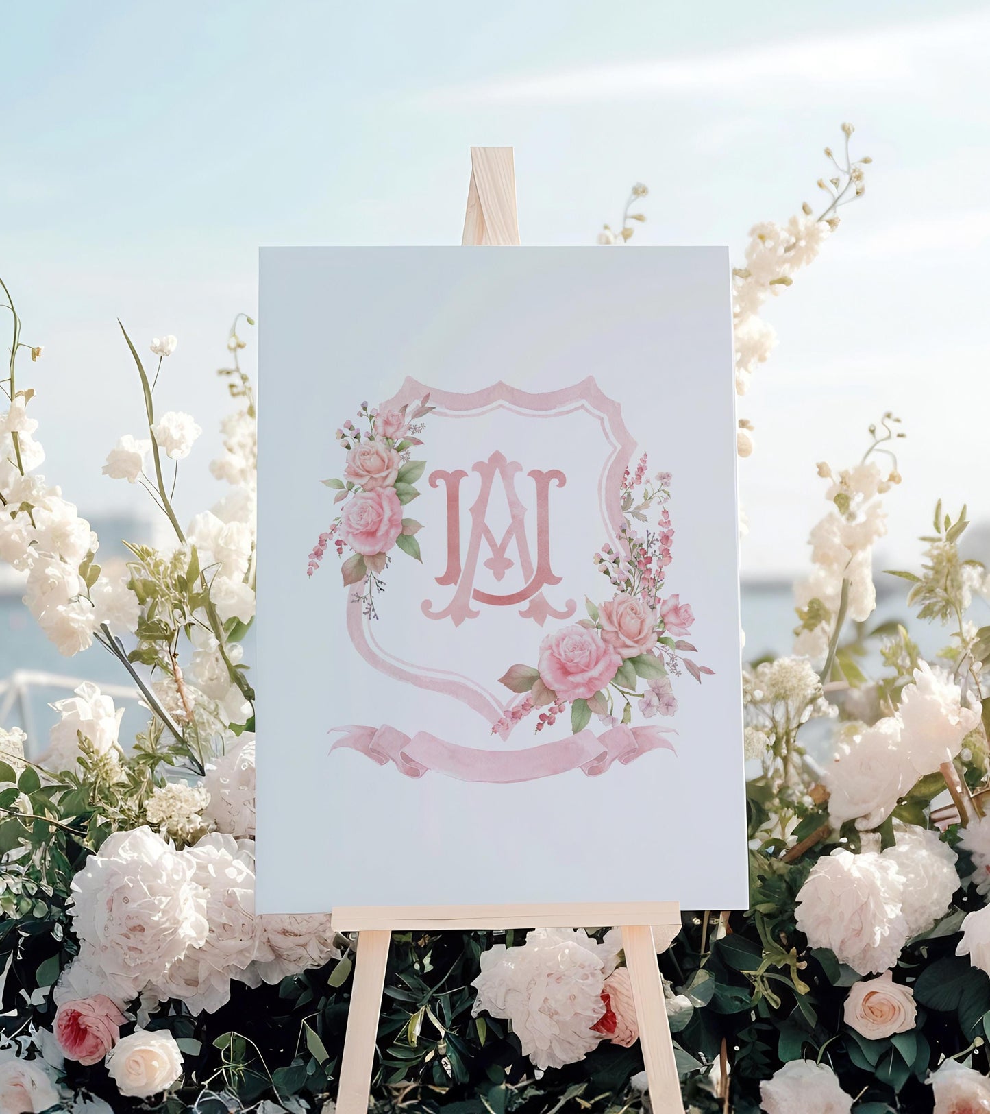 Blush Pink Roses Flower Wedding Crest - Monogram Crest - Floral Luxury Watercolor Wedding Crest - Romantic Wedding Crest