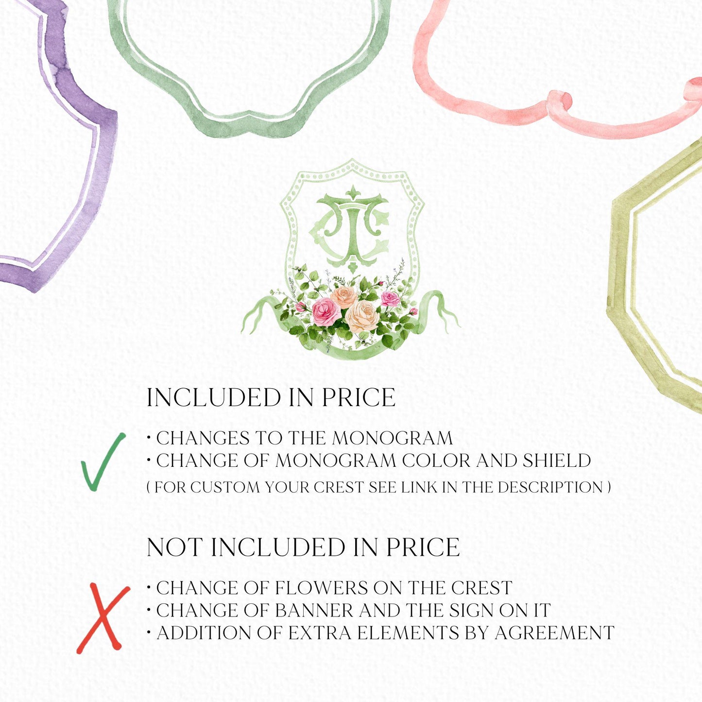 Blush Roses Soft Petals Flower Wedding Crest - Monogram Crest - Watercolor Rose Floral Watercolor Wedding Crest - Romantic Wedding Crest