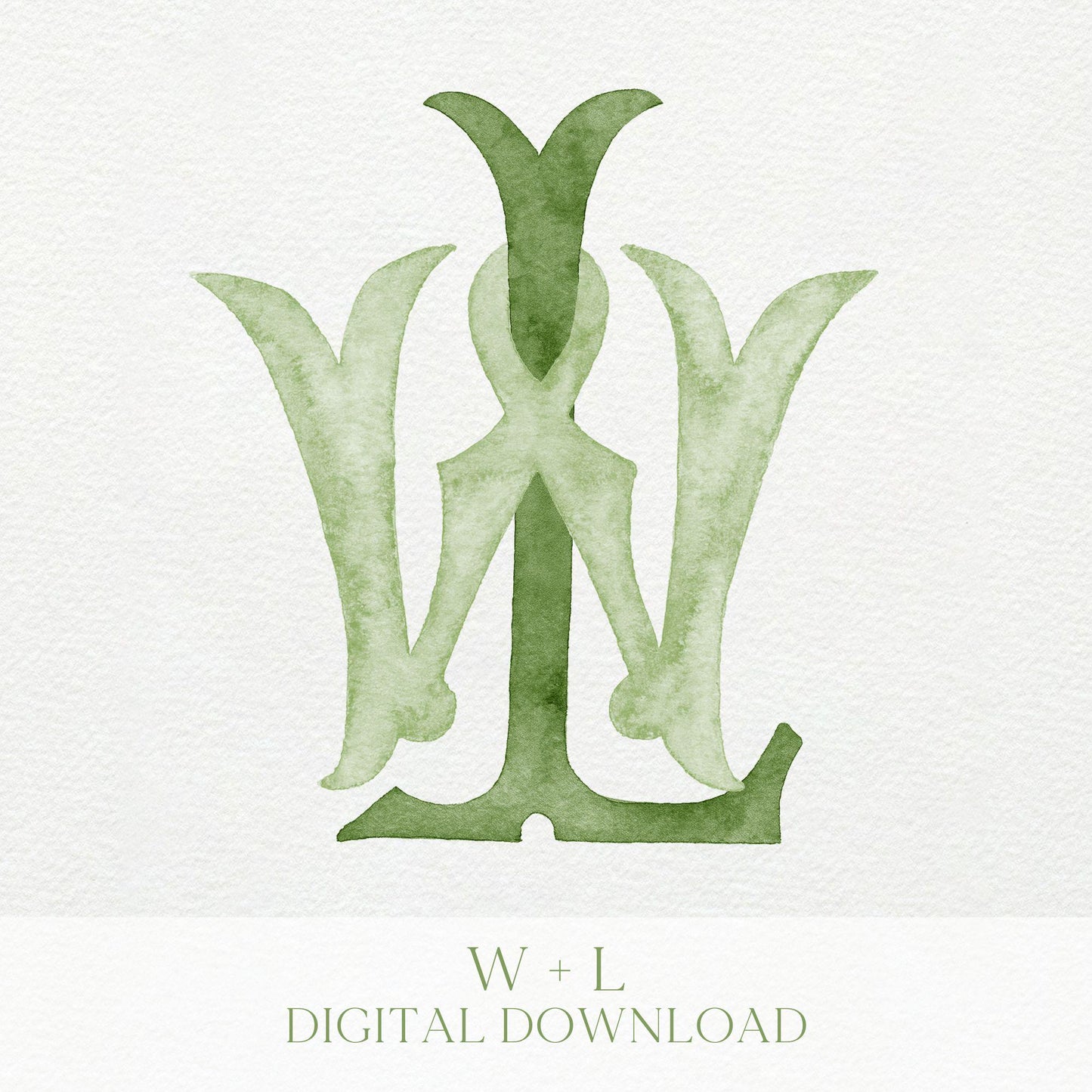 Watercolor Wedding Monogram - "WL" Classic Interlocking Design (Digital Download)