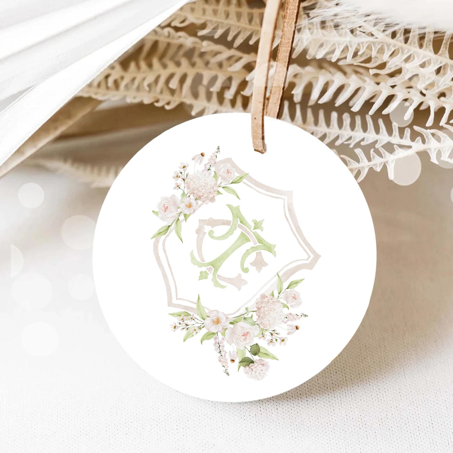 Hydrangea White Flower Wedding Crest - Monogram Crest - White Hydrangea Floral Luxury Watercolor Wedding Crest - Romantic Wedding Crest