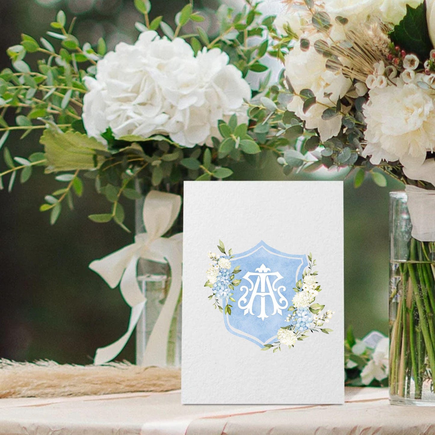 Hydrangea Flower Wedding Crest - Monogram Crest - Hydrangea Floral Luxury Watercolor Wedding Crest - Romantic Wedding Crest- Boho Hydrangea