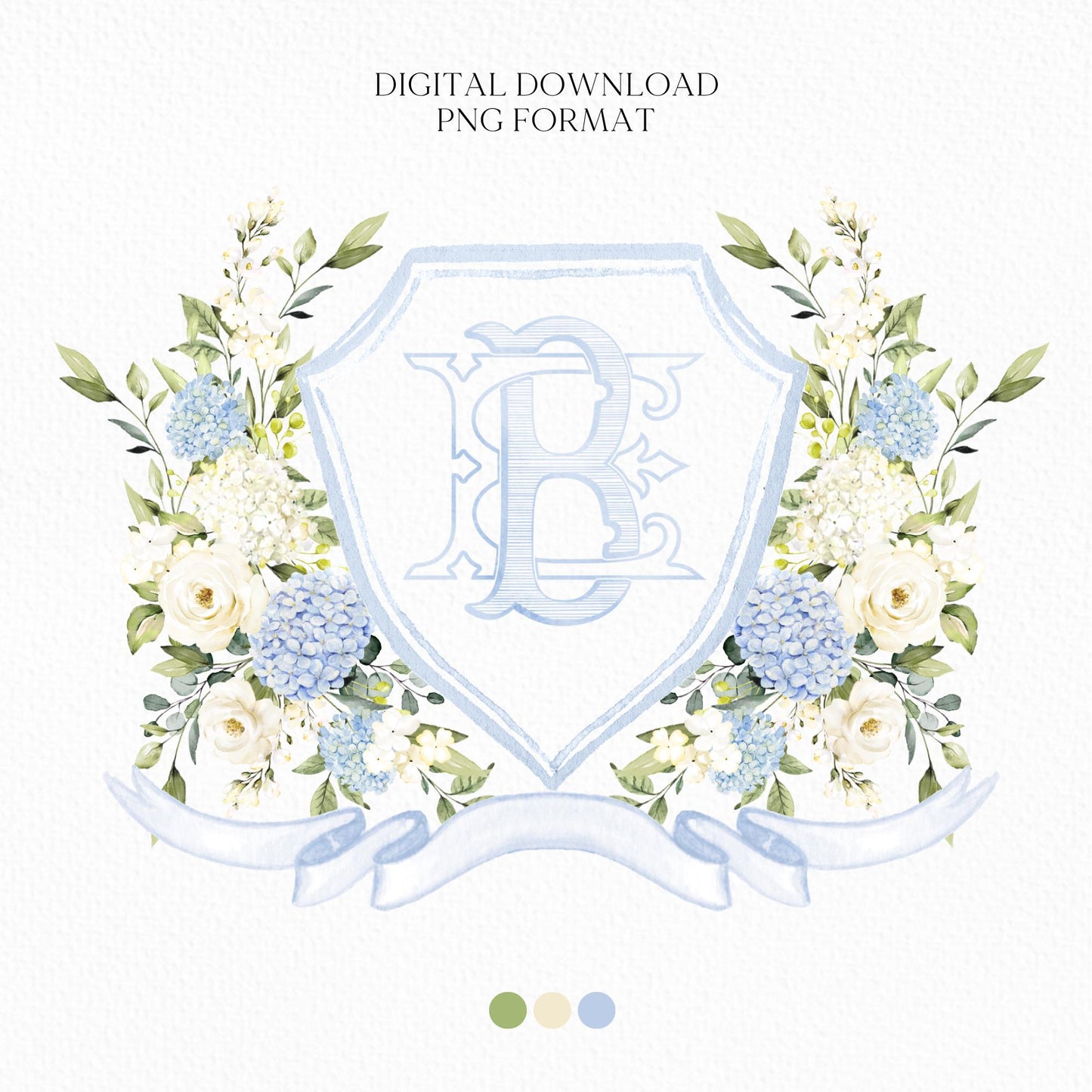 Hydrangea Flower Wedding Crest - Monogram Crest - Hydrangea Floral Luxury Watercolor Wedding Crest - Romantic Wedding Crest- Boho Hydrangea