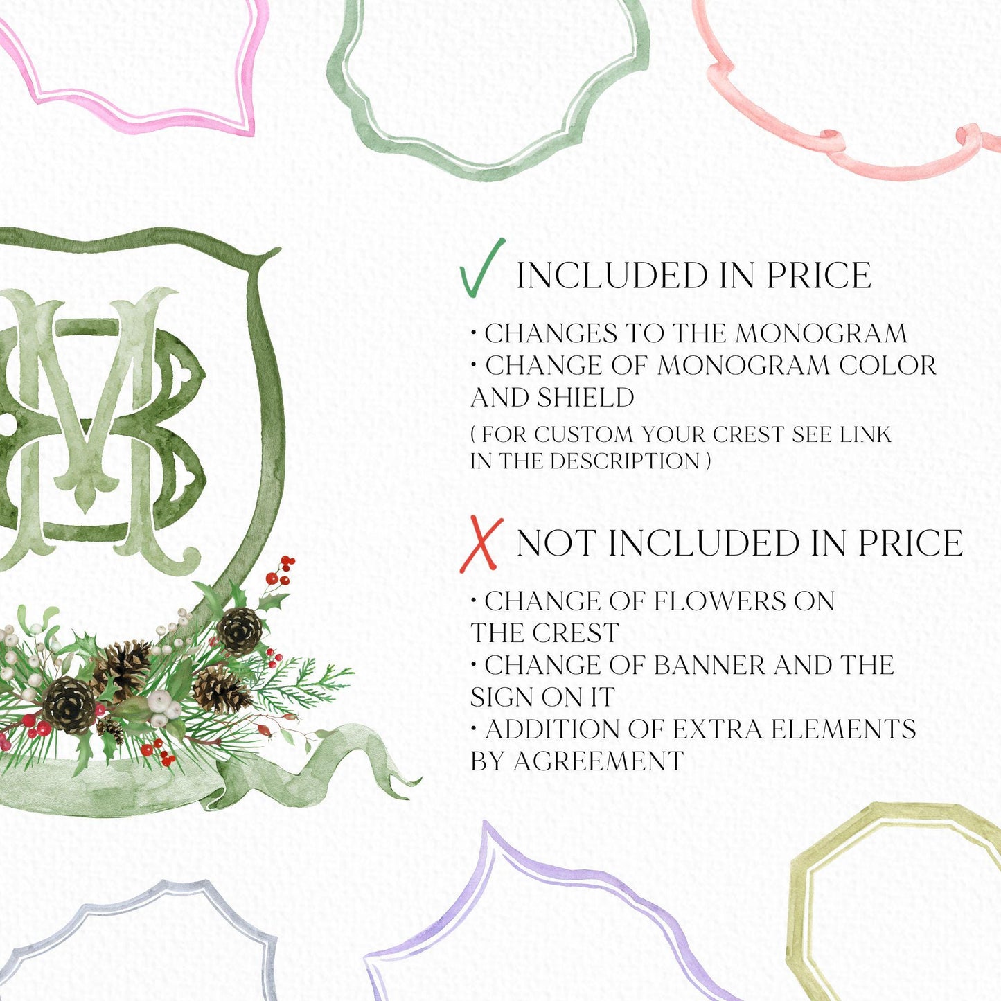 Custom Christmas Wedding Crest - Monogram Crest - Rose Hips Floral Watercolor Wedding Crest - Winter Christmas Wedding Crest - Winter Crest