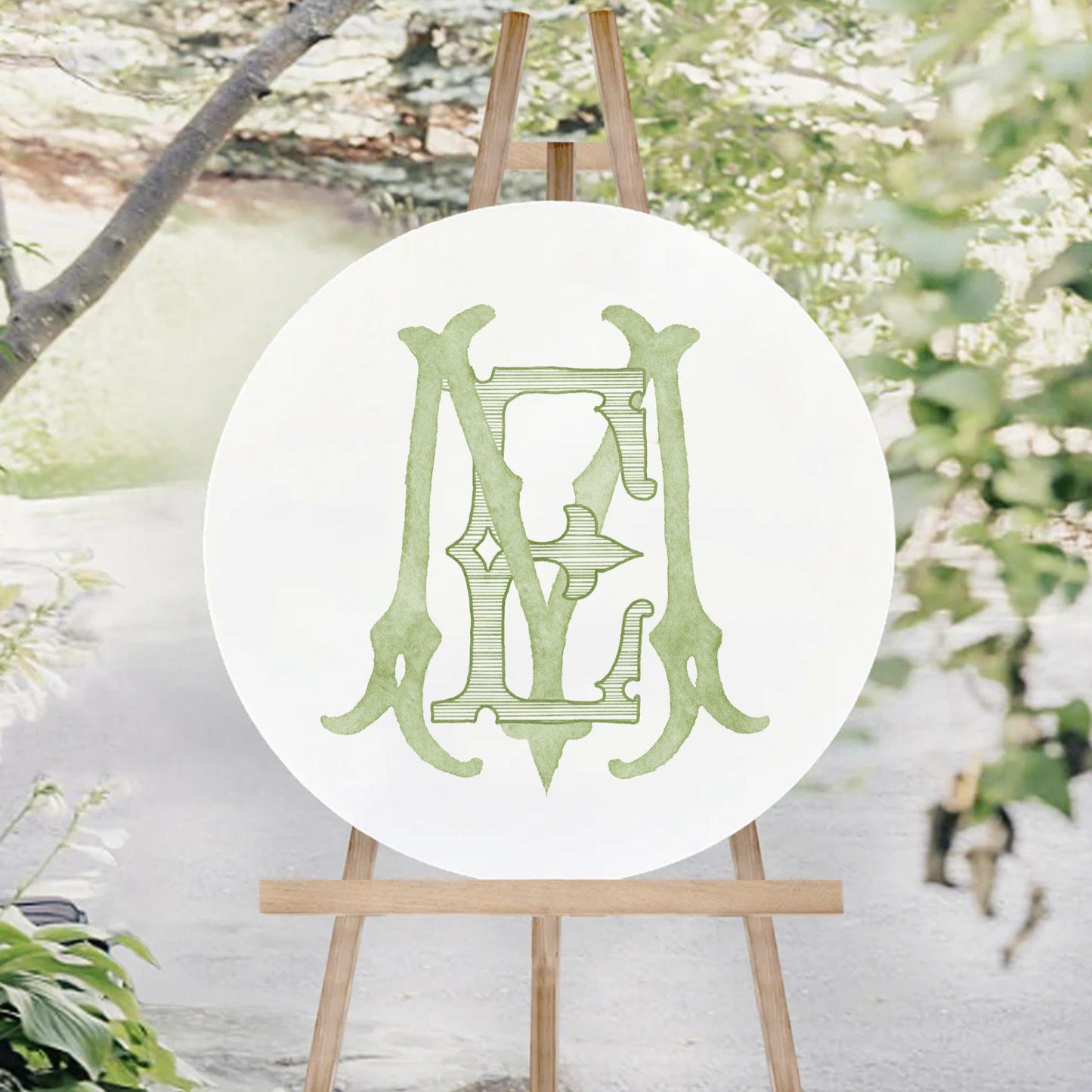 Watercolor Wedding Monogram – ME Initial Crest (Digital Download)