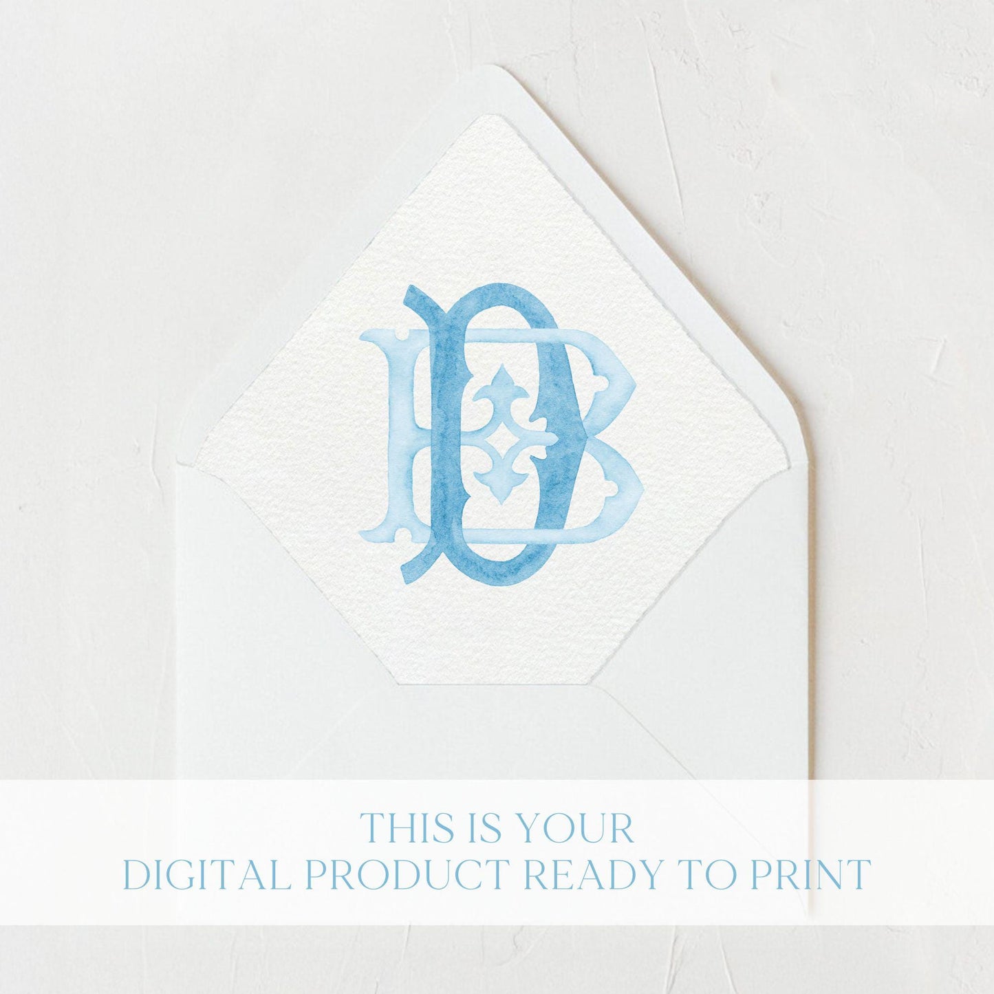Watercolor Wedding Monogram DB – Classic Initial Crest (Digital Download)