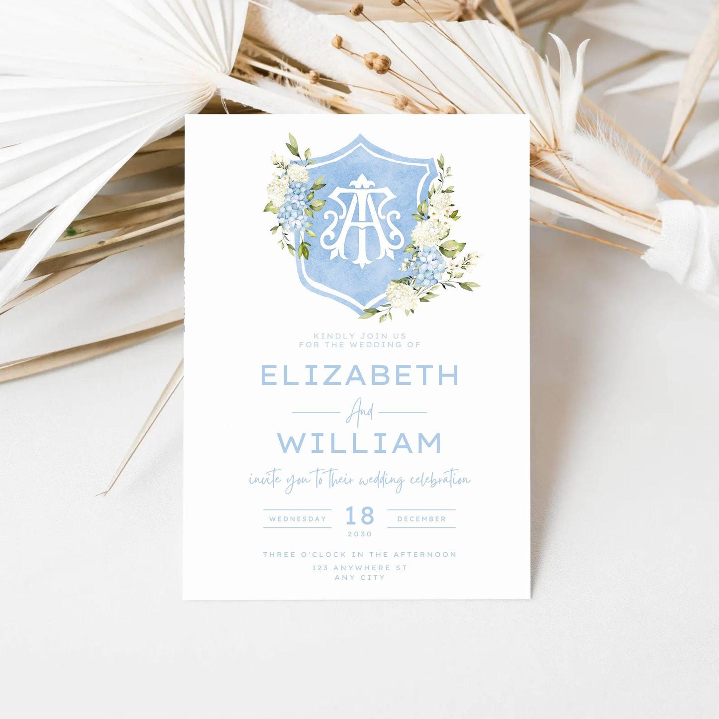 Hydrangea Flower Wedding Crest - Monogram Crest - Hydrangea Floral Luxury Watercolor Wedding Crest - Romantic Wedding Crest- Boho Hydrangea