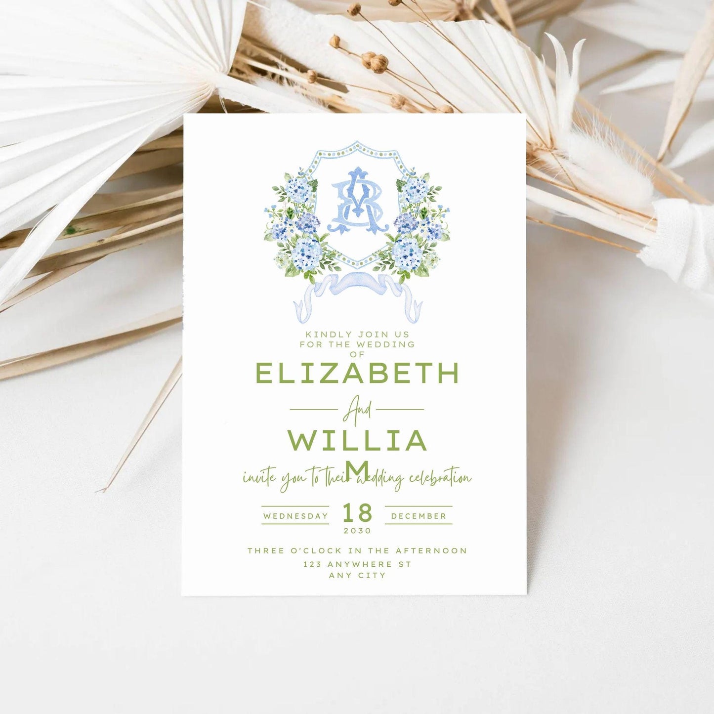 Hydrangea Flower Wedding Crest - Monogram Crest - Hydrangea Floral Luxury Watercolor Wedding Crest - Romantic Wedding Crest- Boho Hydrangea