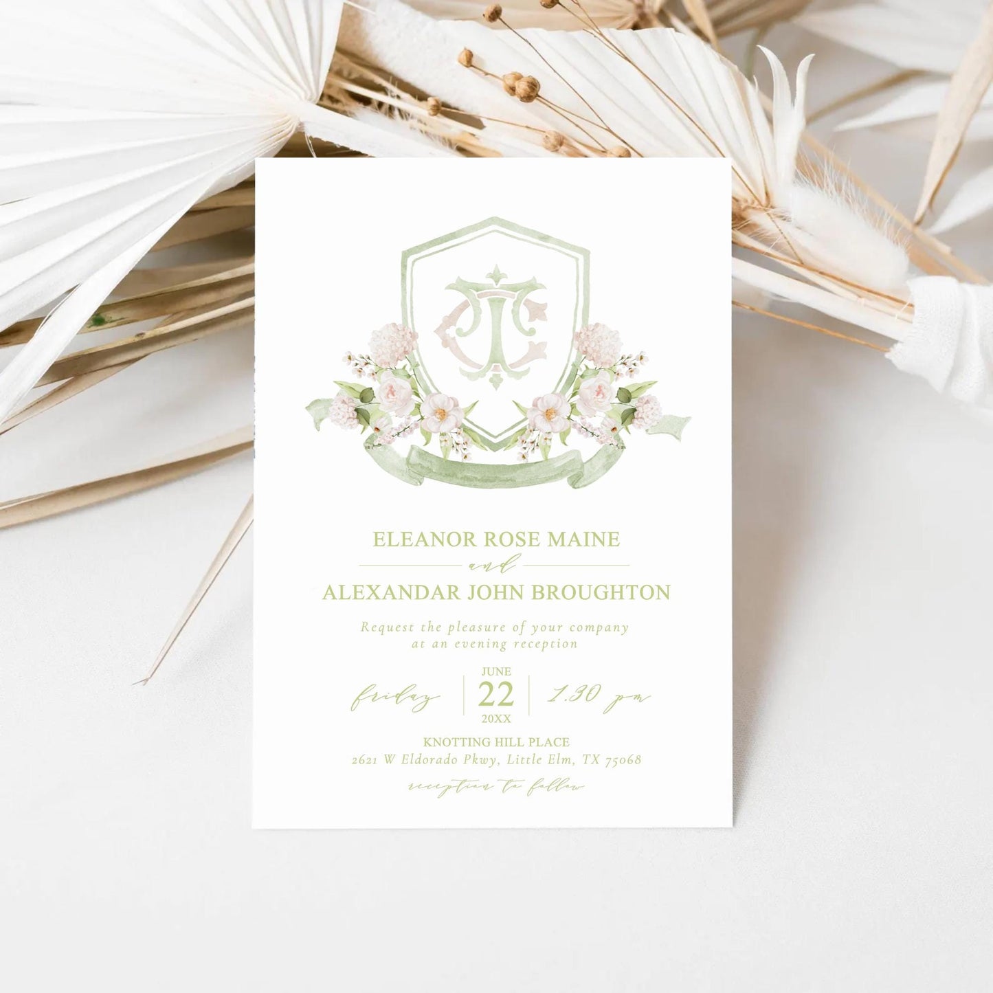 Hydrangea White Flower Wedding Crest - Monogram Crest - White Hydrangea Floral Luxury Watercolor Wedding Crest - Romantic Wedding Crest