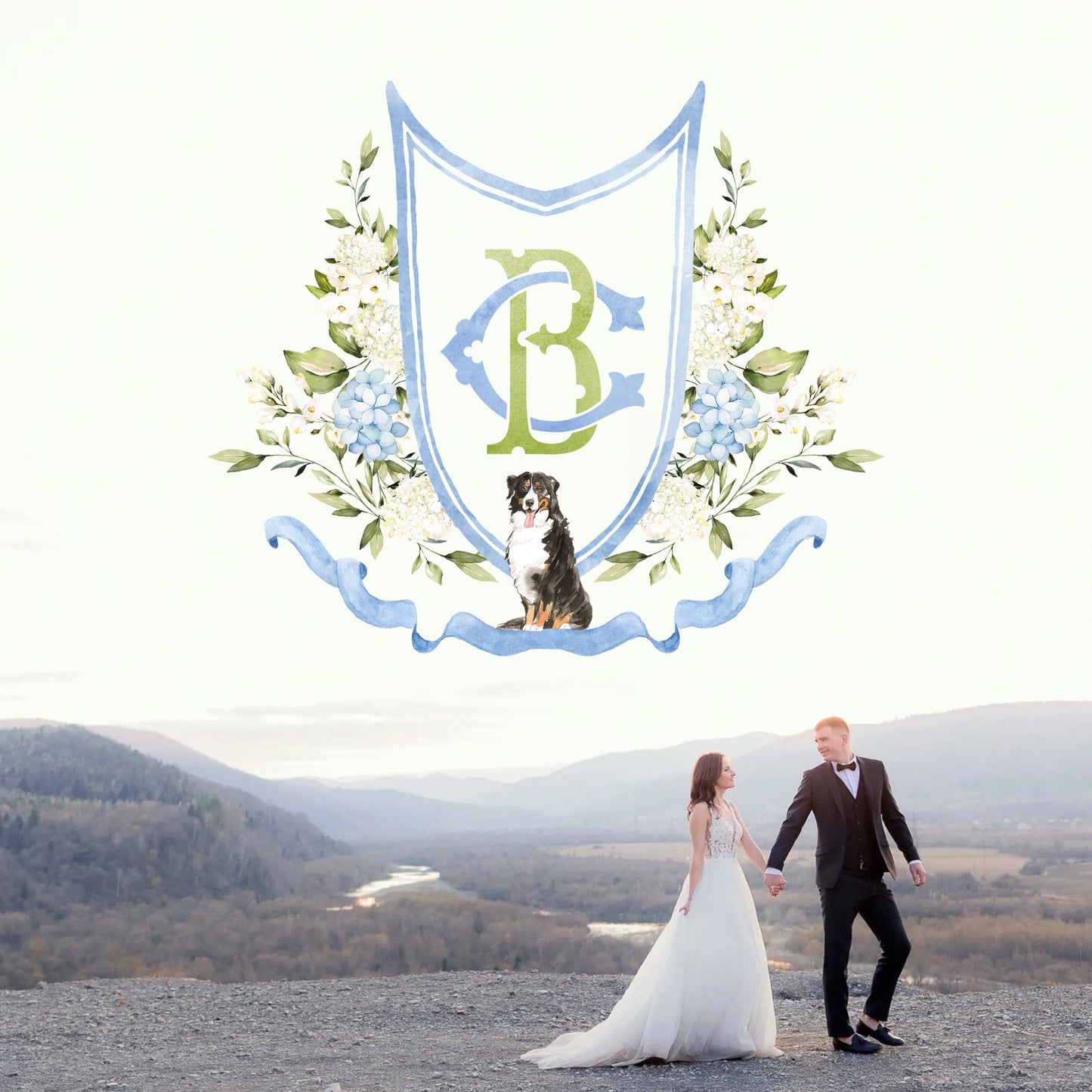 Hydrangea Flower Wedding Crest - Monogram Crest - Hydrangea Floral Luxury Watercolor Wedding Crest - Romantic Wedding Crest- Boho Hydrangea