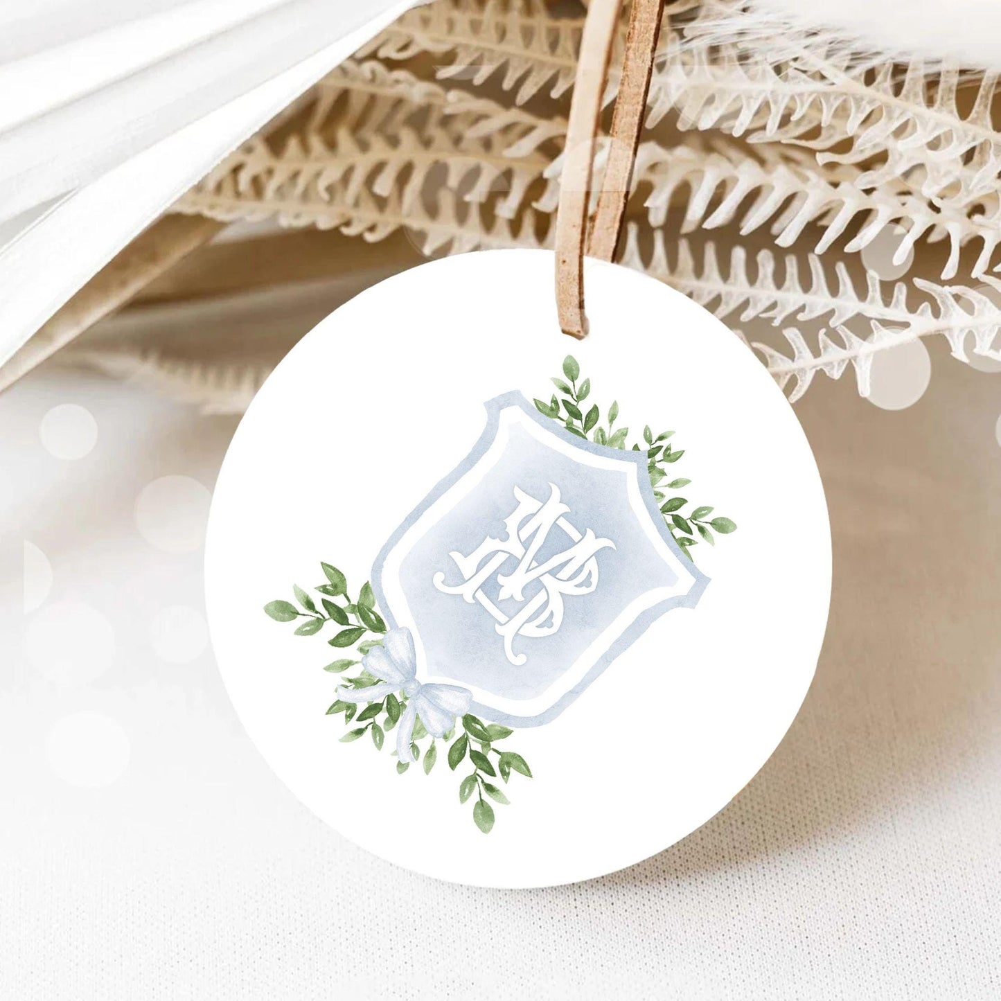 Watercolor Classic Eucalyptus Ribbon Flower Wedding Crest - Monogram Crest -  Luxury Watercolor Wedding Crest - Romantic Wedding Crest