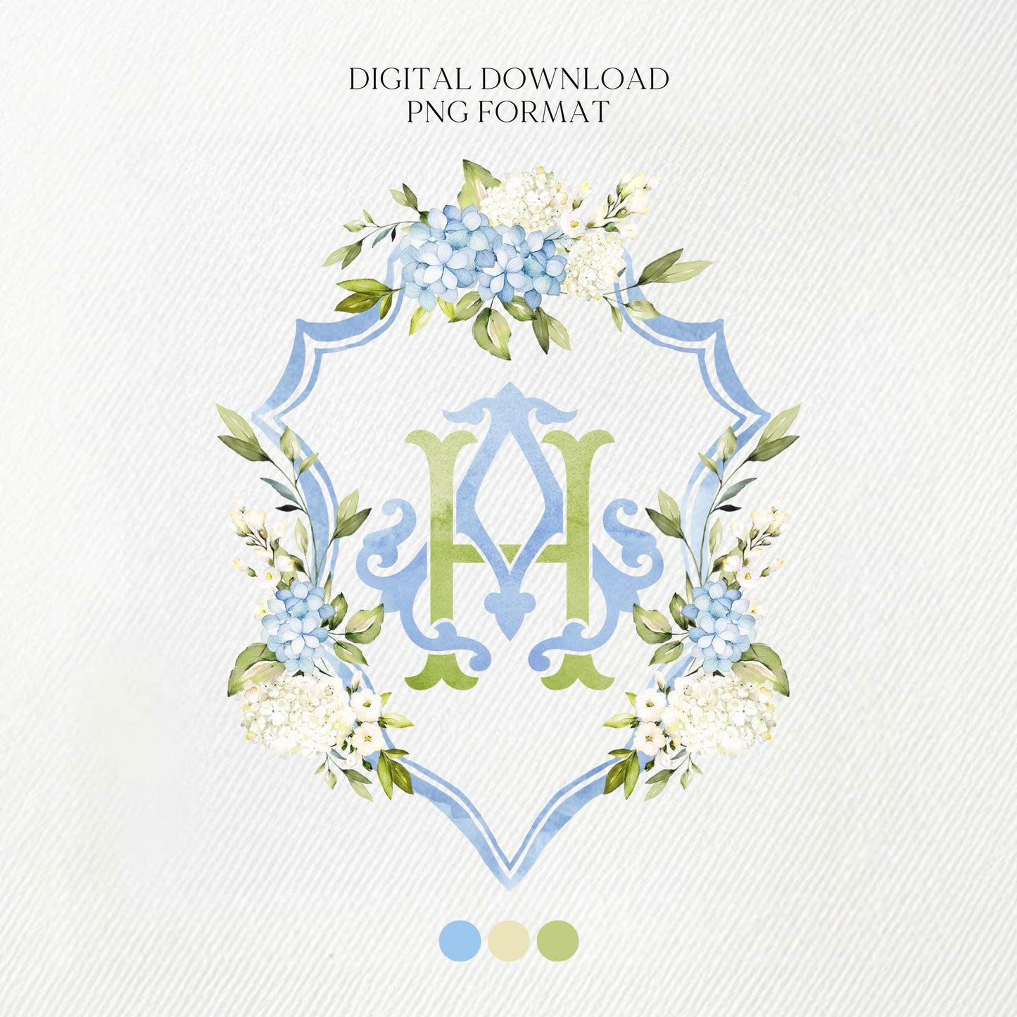 Hydrangea Flower Wedding Crest - Monogram Crest - Hydrangea Floral Luxury Watercolor Wedding Crest - Romantic Wedding Crest- Boho Hydrangea