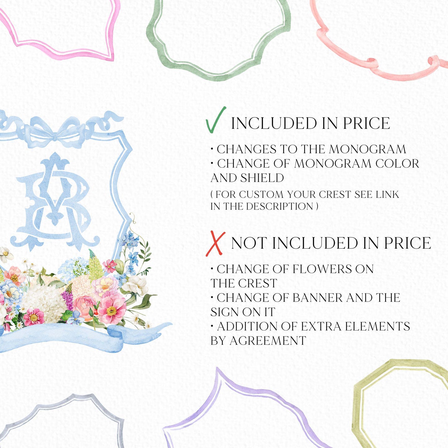 Wildflowers Bright Floral Hydrangea Watercolor Wedding Crest - Monogram Crest - Floral Watercolor Wedding Crest - Romantic Wedding Crest