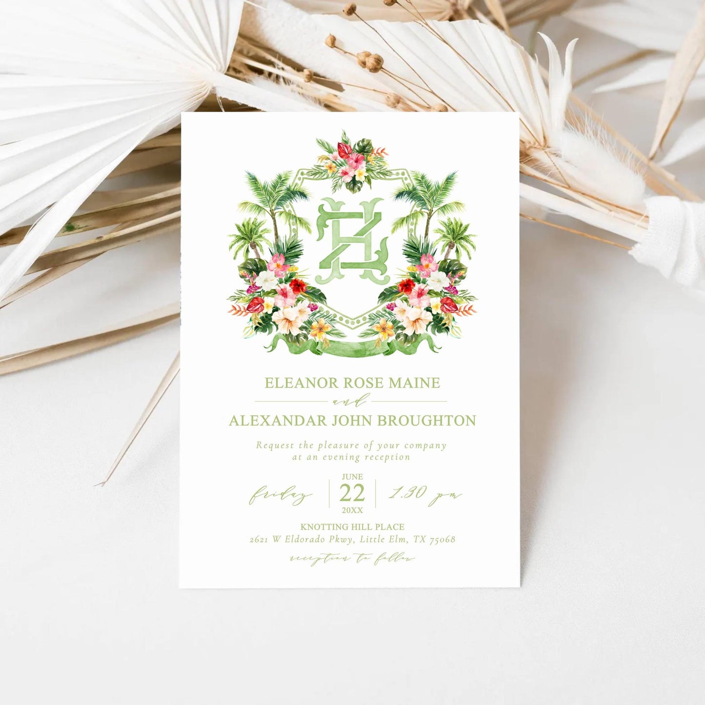 Tropical Palm Watercolor Flowers Wedding Crest - Monogram Crest - Watercolor Palm Springs Wedding Crest - Romantic Wedding