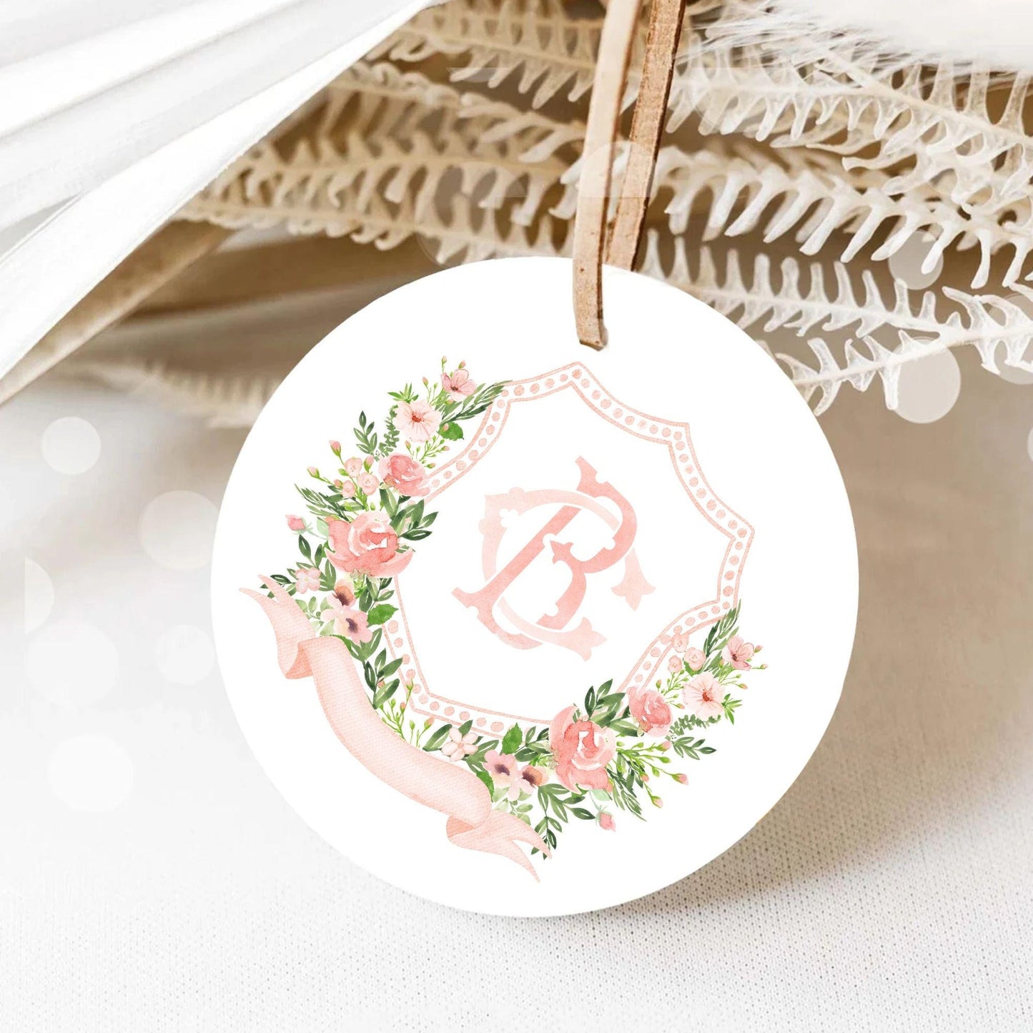 Watercolor Blush Pink Flower Wedding Crest - Monogram Crest - Floral Luxury Watercolor Wedding Crest - Romantic Wedding Crest
