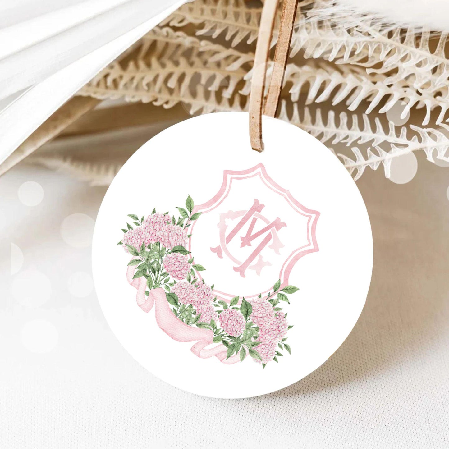 Pink Hydrangea Flower Wedding Crest - Monogram Crest - White Hydrangea Floral Luxury Watercolor Wedding Crest - Romantic Wedding Crest