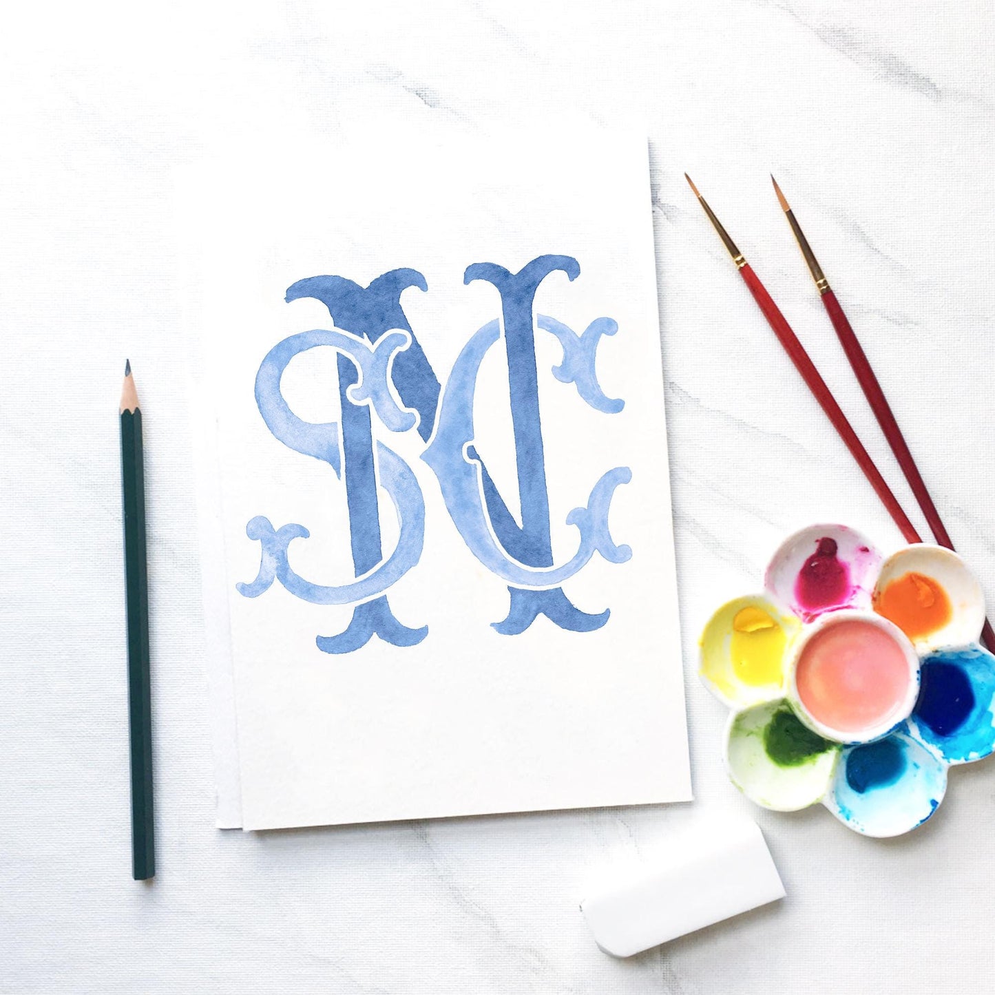 Custom Three Monogram Initial Letters, Three Monogram for Crest Design, Wedding Monogram, Wedding Logo, Custom Watercolor Wedding Crest