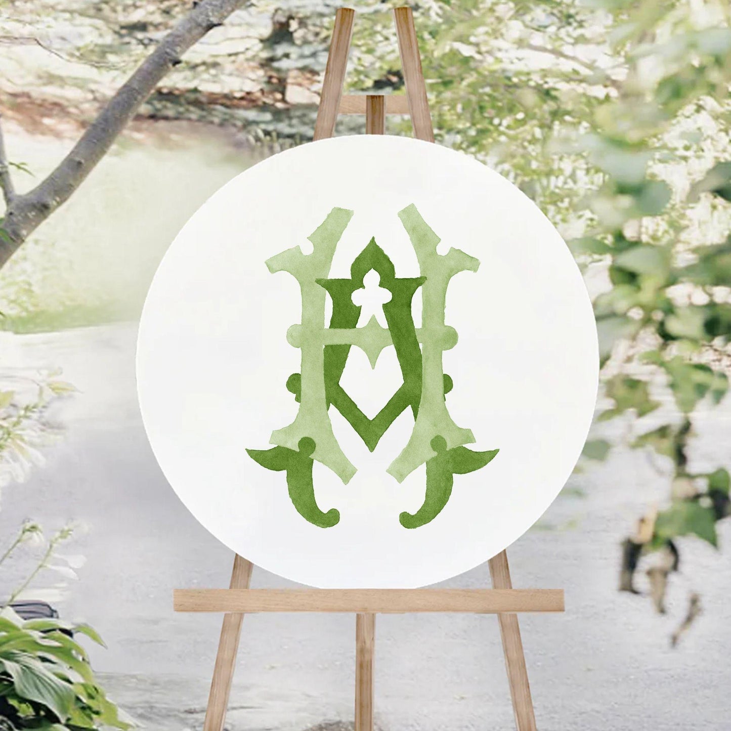 Watercolor Wedding Monogram AH - Classic Initial Crest (Digital Download)