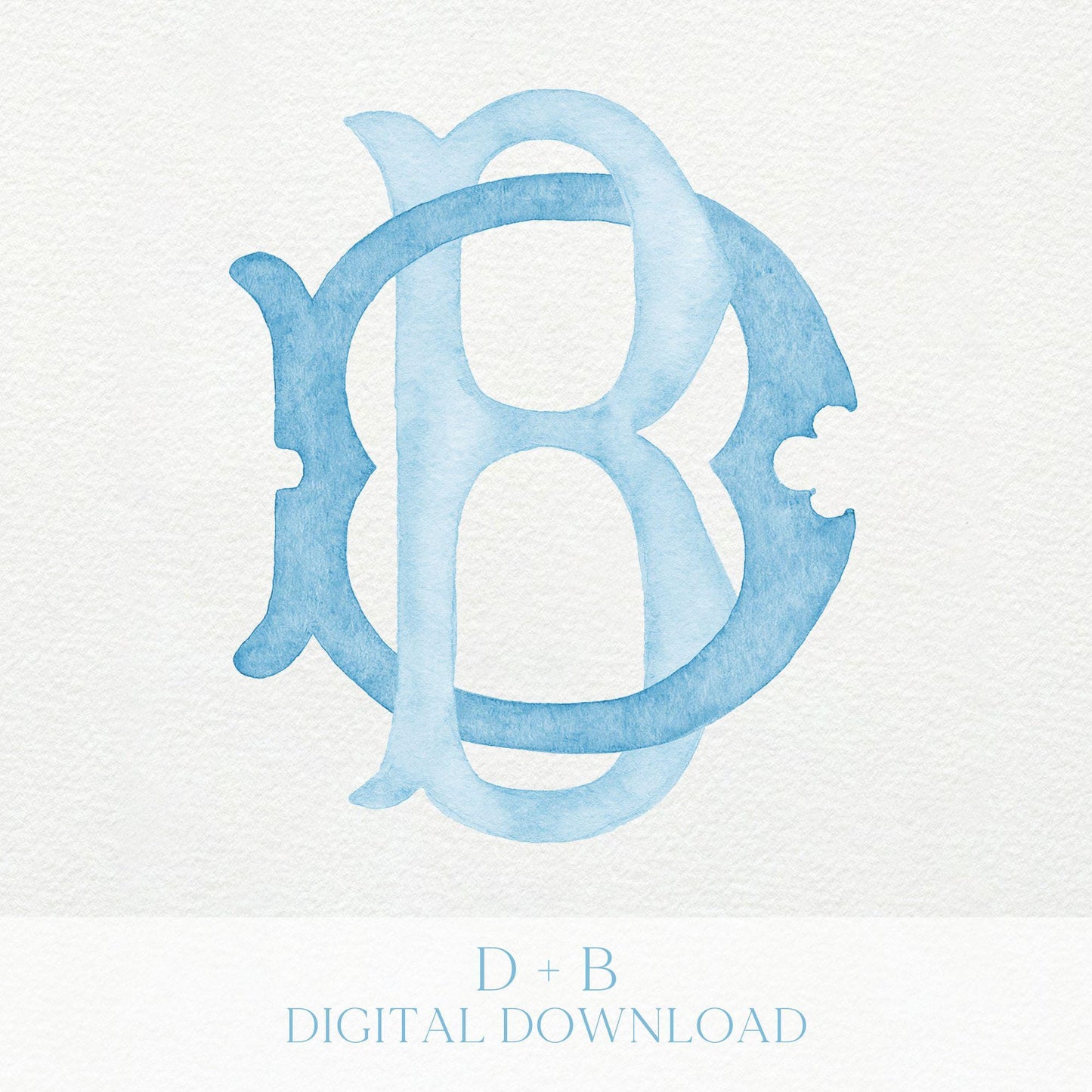 Watercolor Wedding Monogram DB - Classic Initial Design (Digital Download)