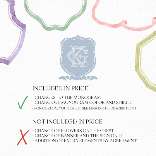Vintage Blue Simple Crest - Monogram Crest - Luxury Line art Wedding Crest - Romantic Wedding Crest