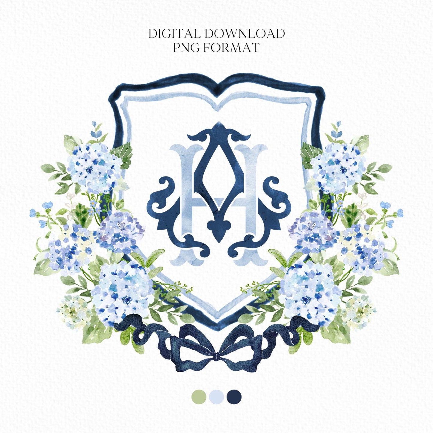 Hydrangea Flower Wedding Crest - Monogram Crest - Hydrangea Floral Luxury Watercolor Wedding Crest - Romantic Wedding Crest- Boho Hydrangea