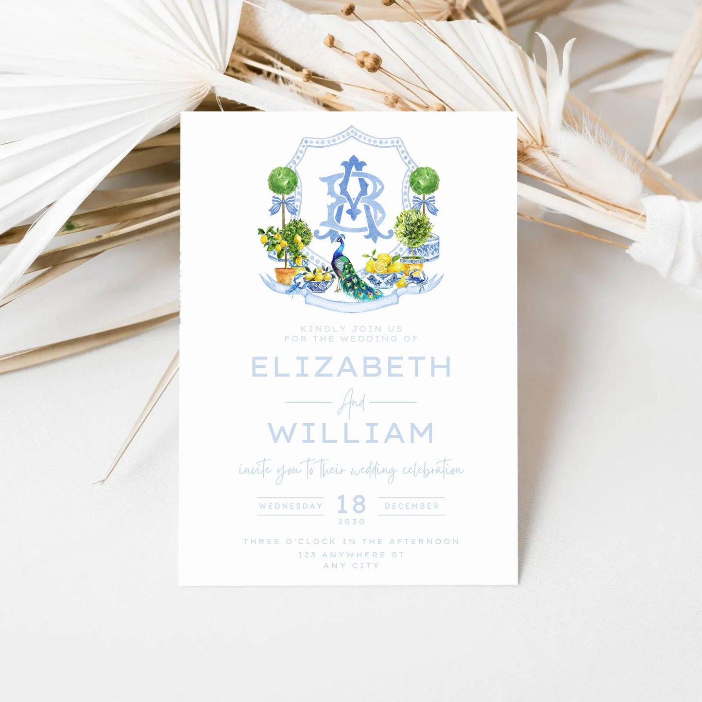 Mediterranean Tiles and Lemons Wedding Crest - Monogram Crest - Mediterranean Tiles Watercolor Wedding Crest - Italy Style Monogram Crest