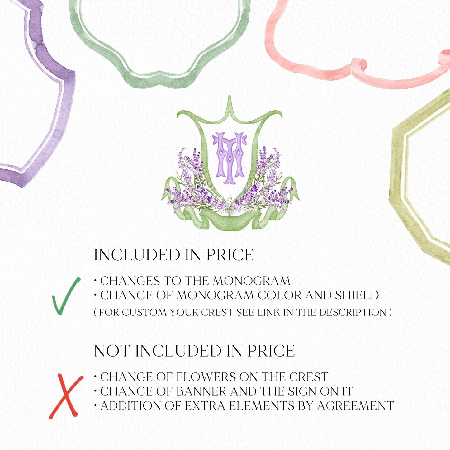 Lilac Lavender Purple Flower Wedding Crest - Monogram Crest - Lavender purple Floral Luxury Watercolor Wedding Crest, Romantic Wedding Crest