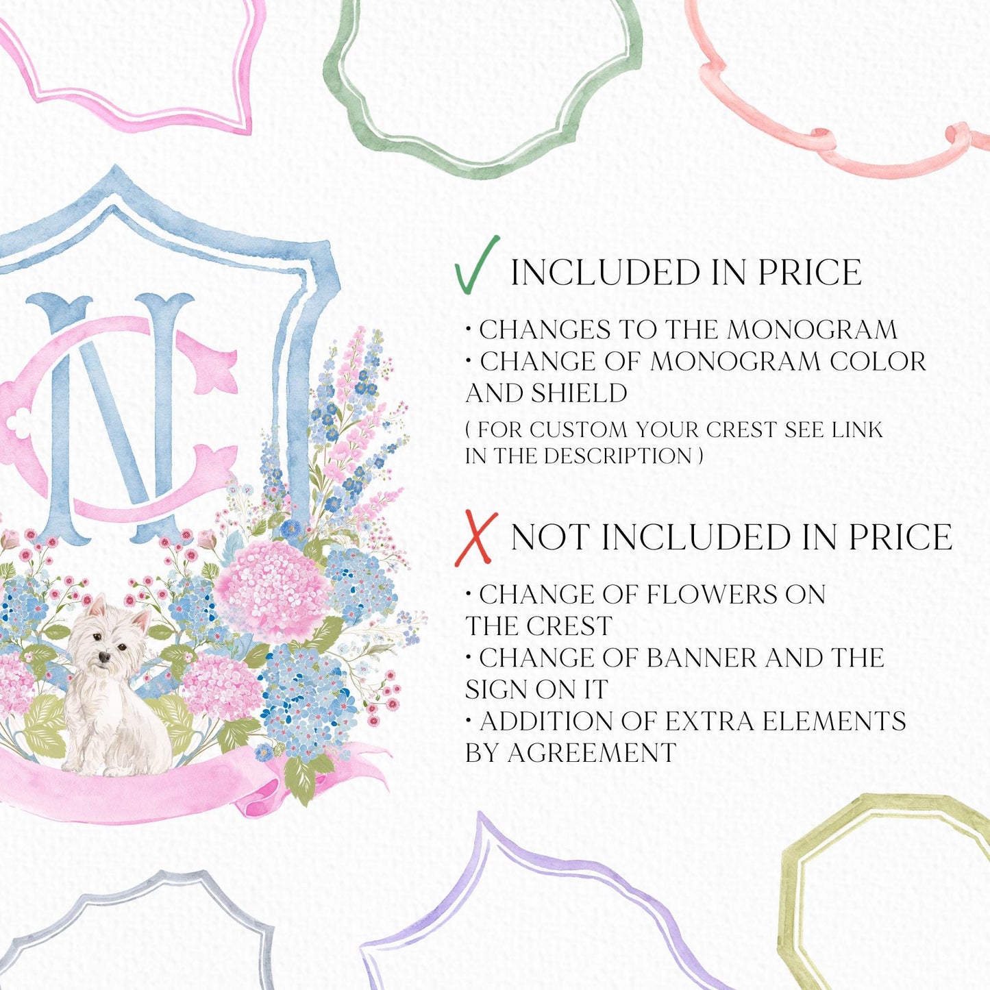 Hydrangea Blue Pink Wedding Family Crest - Light Pink Blue Hydrangea Flower Wedding Crest - Monogram Crest