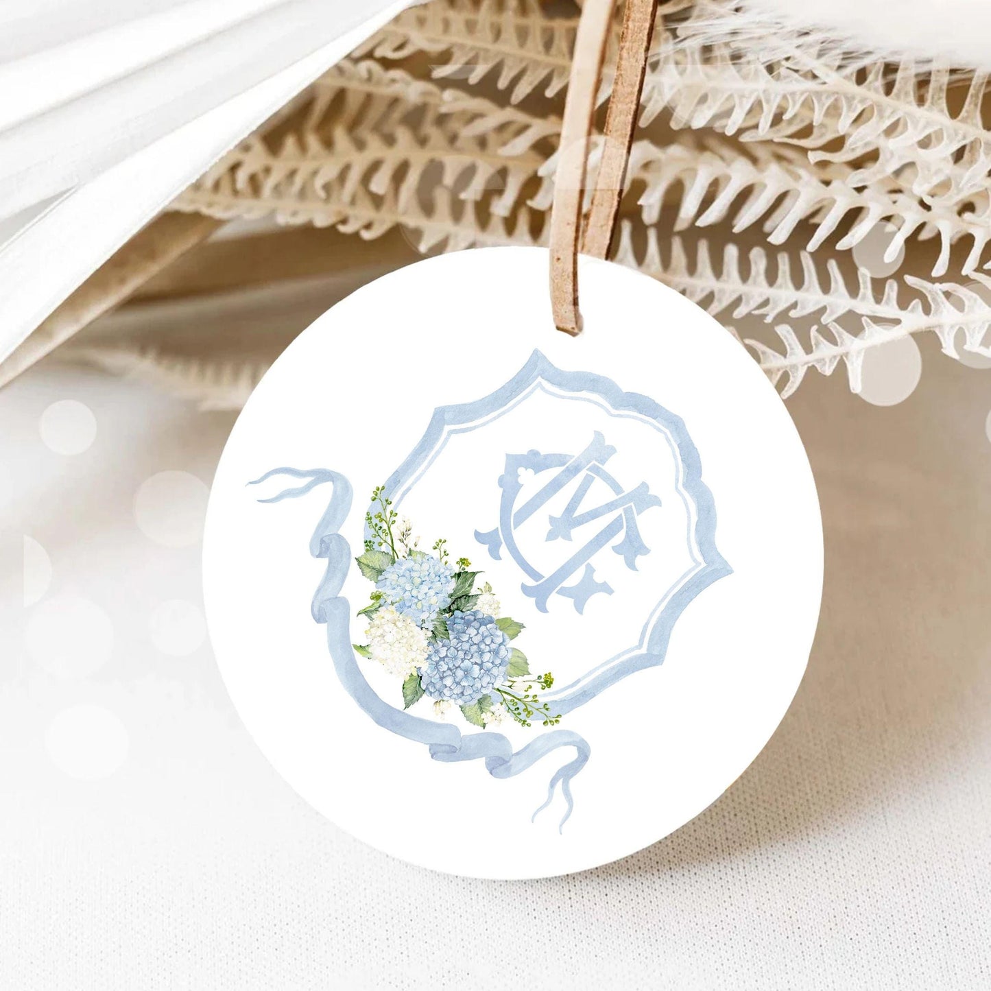 Dusty Blue Hydrangea Flower Wedding Crest - Monogram Crest - Hydrangea Floral Luxury Watercolor Wedding Crest - Romantic Wedding Crest