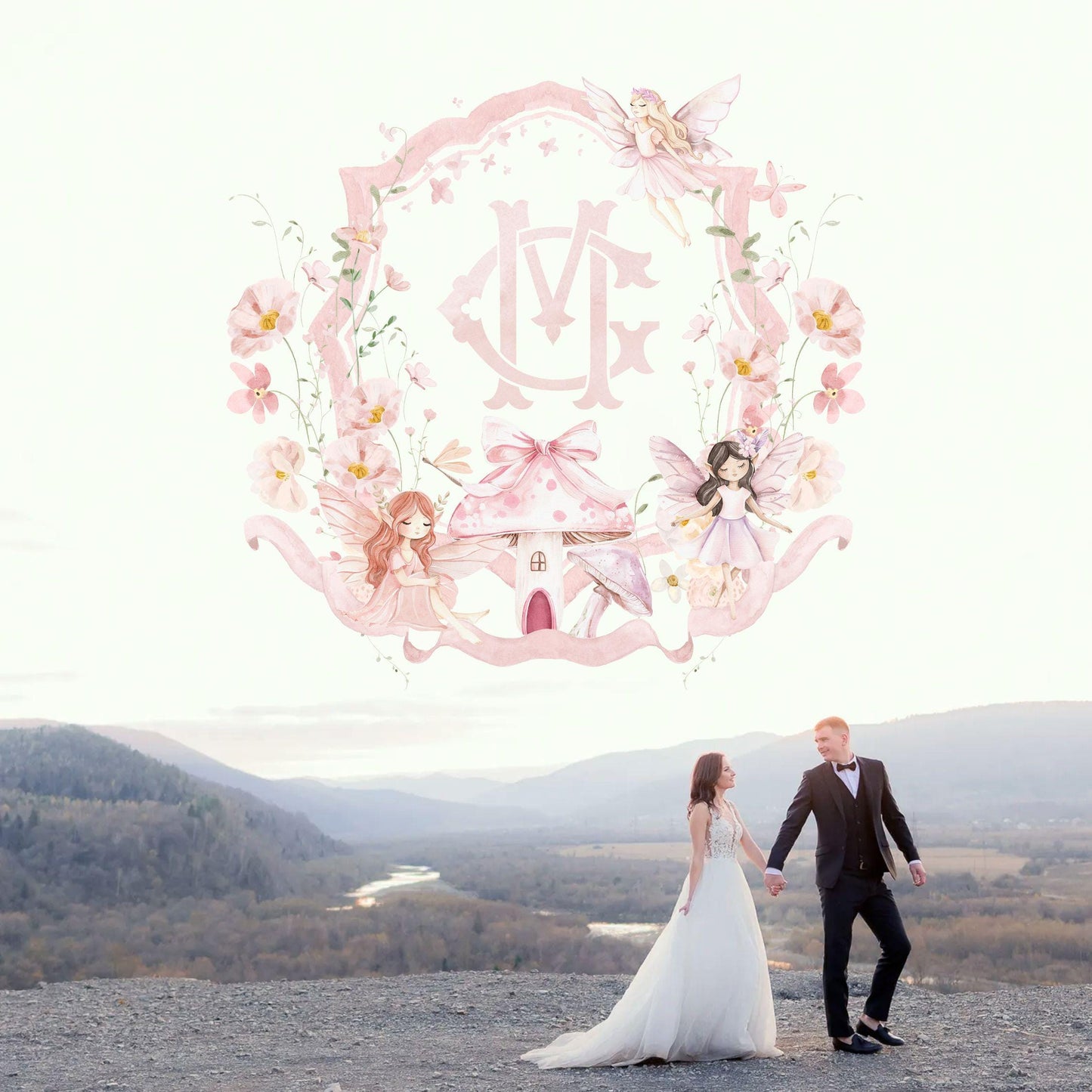 Fairy Enchanted Garden Crest - Monogram Crest - Wildflower Floral Luxury Watercolor Birthday Crest - Romantic Birthday Crest- Fairy